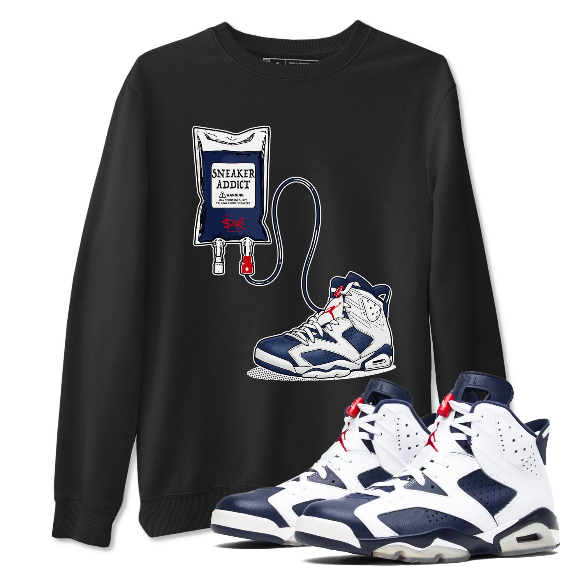 6s White And Midnight Navy shirts to match jordans Sneaker Therapy sneaker match tees Air Jordan 6 White And Midnight Navy SNRT Sneaker Release Tees unisex cotton Black 1 crew neck shirts