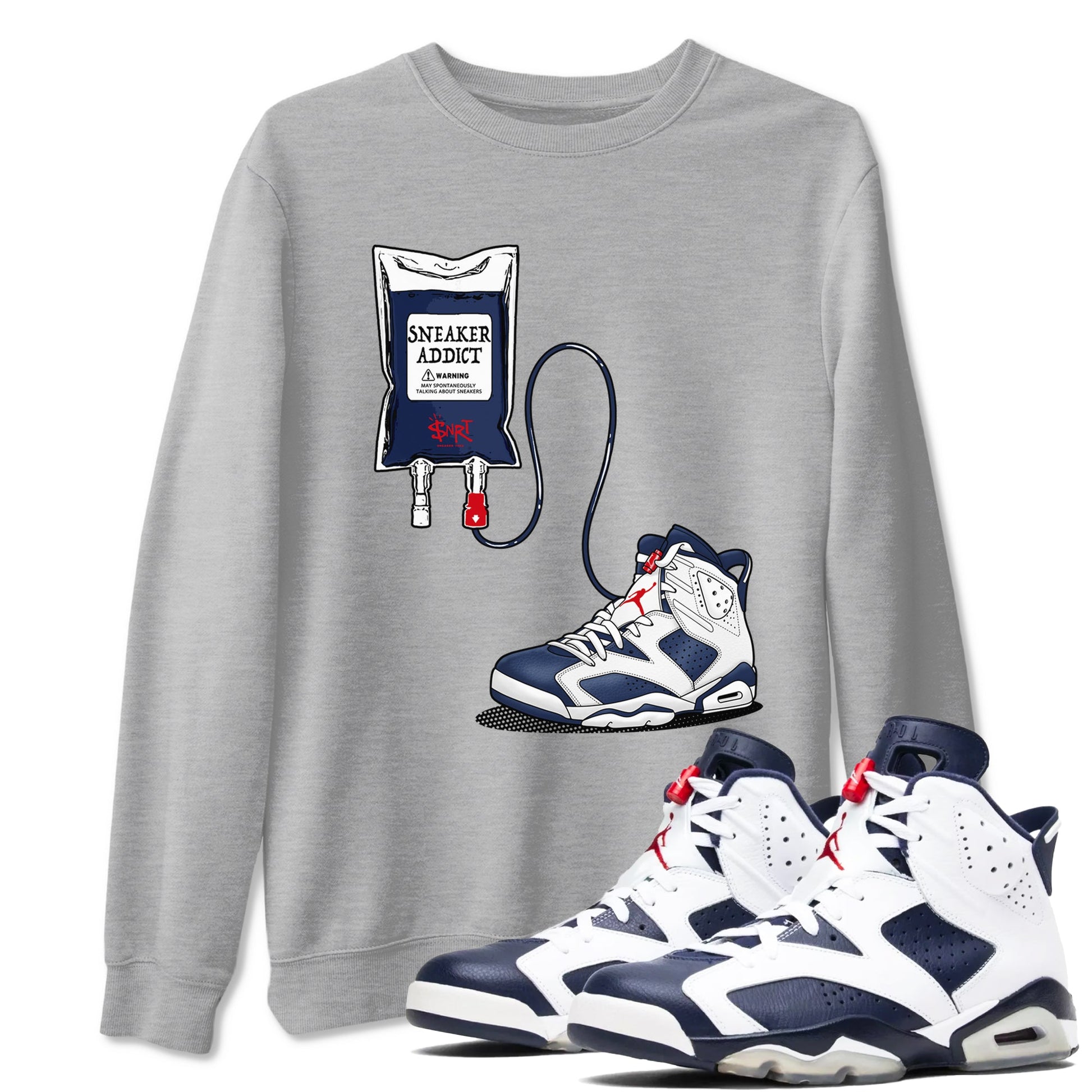 6s White And Midnight Navy shirts to match jordans Sneaker Therapy sneaker match tees Air Jordan 6 White And Midnight Navy SNRT Sneaker Release Tees unisex cotton Heather Grey 1 crew neck shirts