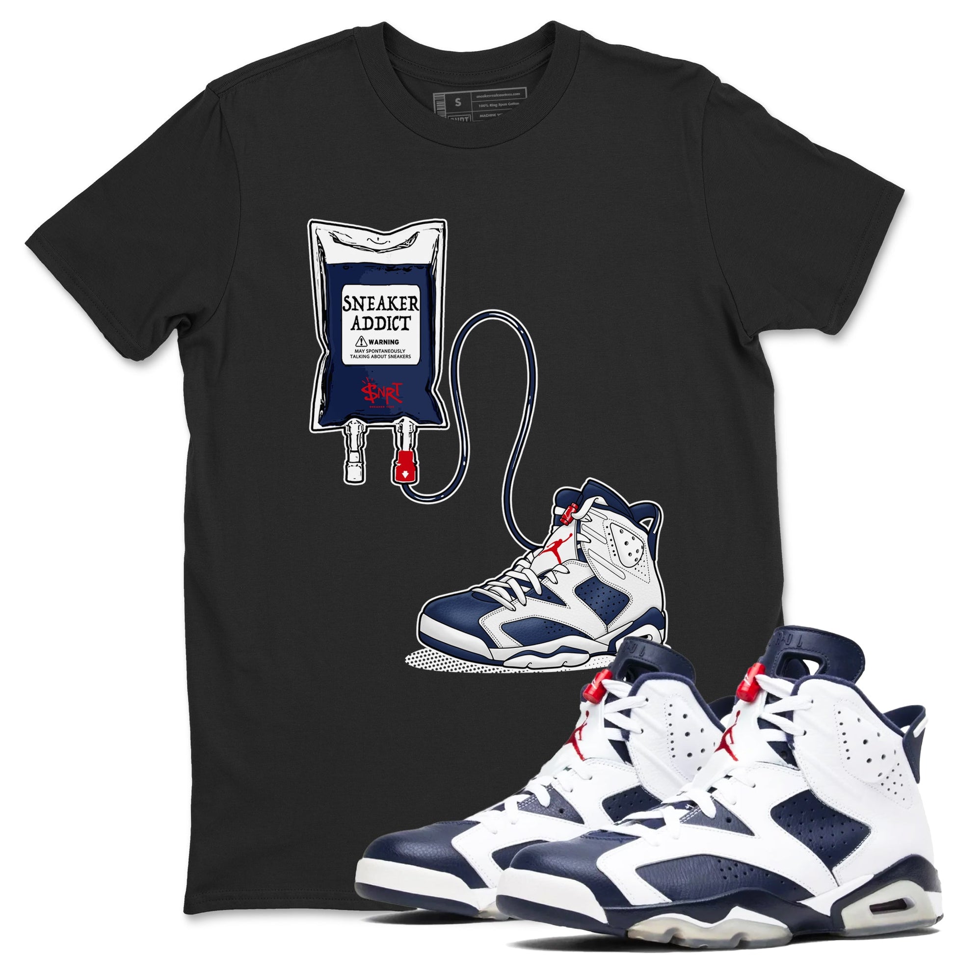 6s White And Midnight Navy shirts to match jordans Sneaker Therapy sneaker match tees Air Jordan 6 White And Midnight Navy SNRT Sneaker Release Tees unisex cotton Black 1 crew neck shirts