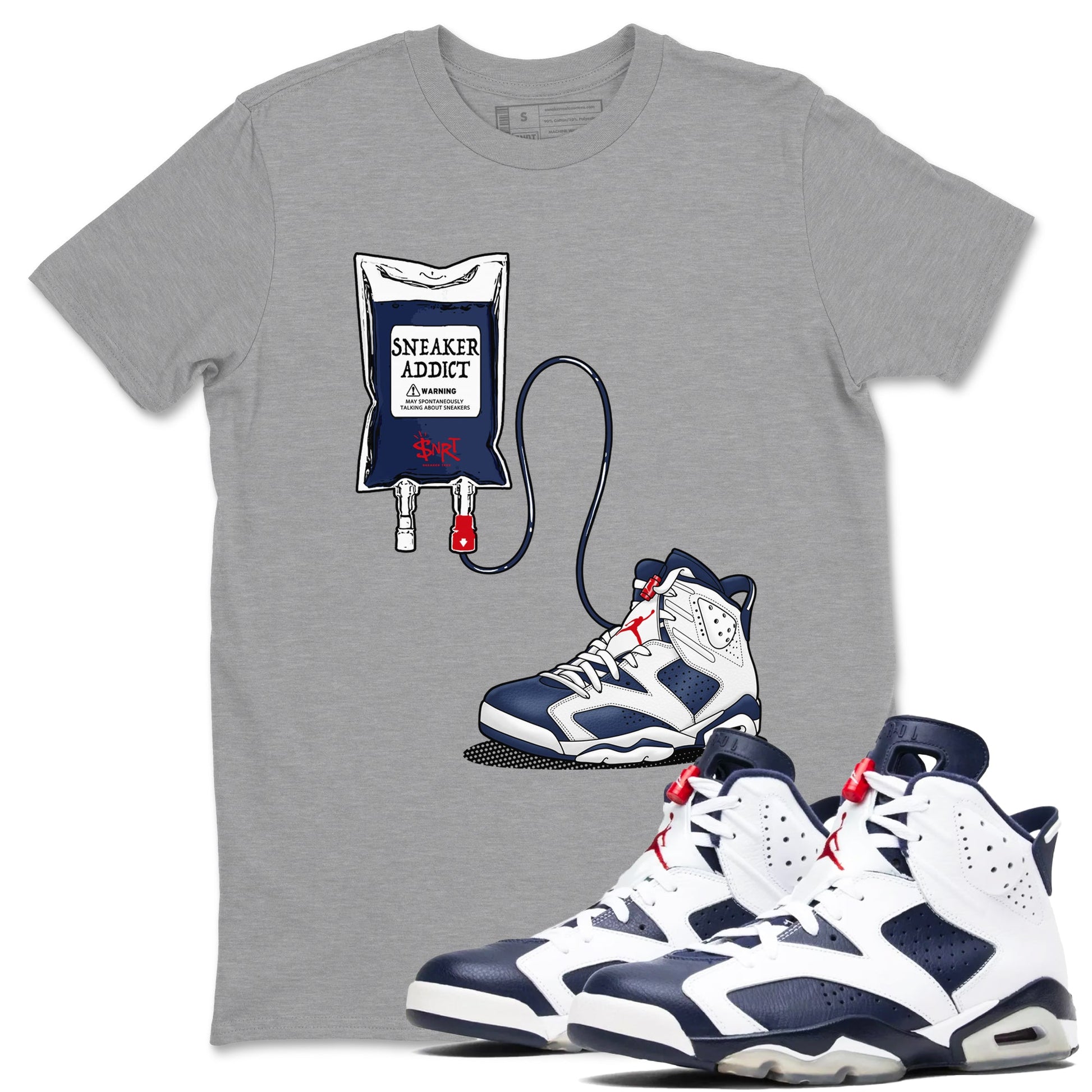 6s White And Midnight Navy shirts to match jordans Sneaker Therapy sneaker match tees Air Jordan 6 White And Midnight Navy SNRT Sneaker Release Tees unisex cotton Heather Grey 1 crew neck shirts