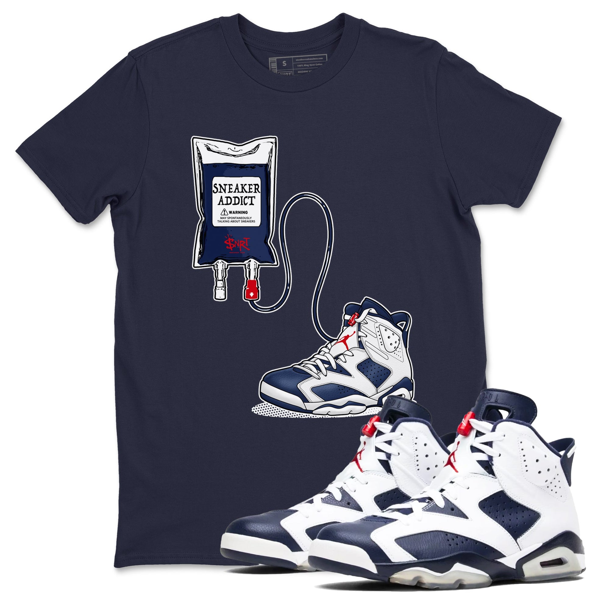 6s White And Midnight Navy shirts to match jordans Sneaker Therapy sneaker match tees Air Jordan 6 White And Midnight Navy SNRT Sneaker Release Tees unisex cotton Navy 1 crew neck shirts