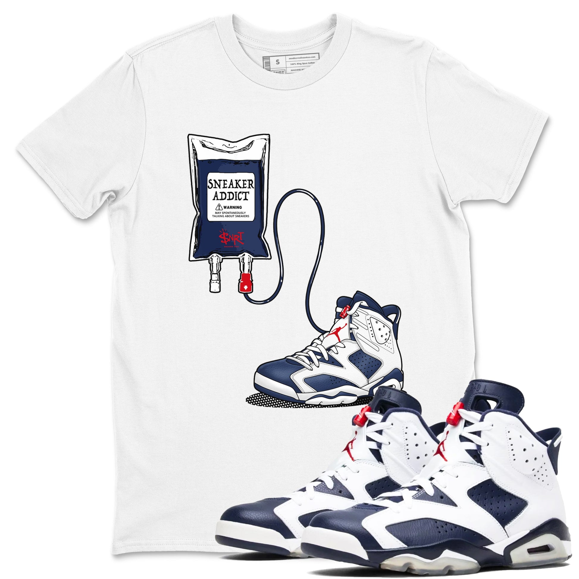 6s White And Midnight Navy shirts to match jordans Sneaker Therapy sneaker match tees Air Jordan 6 White And Midnight Navy SNRT Sneaker Release Tees unisex cotton White 1 crew neck shirts