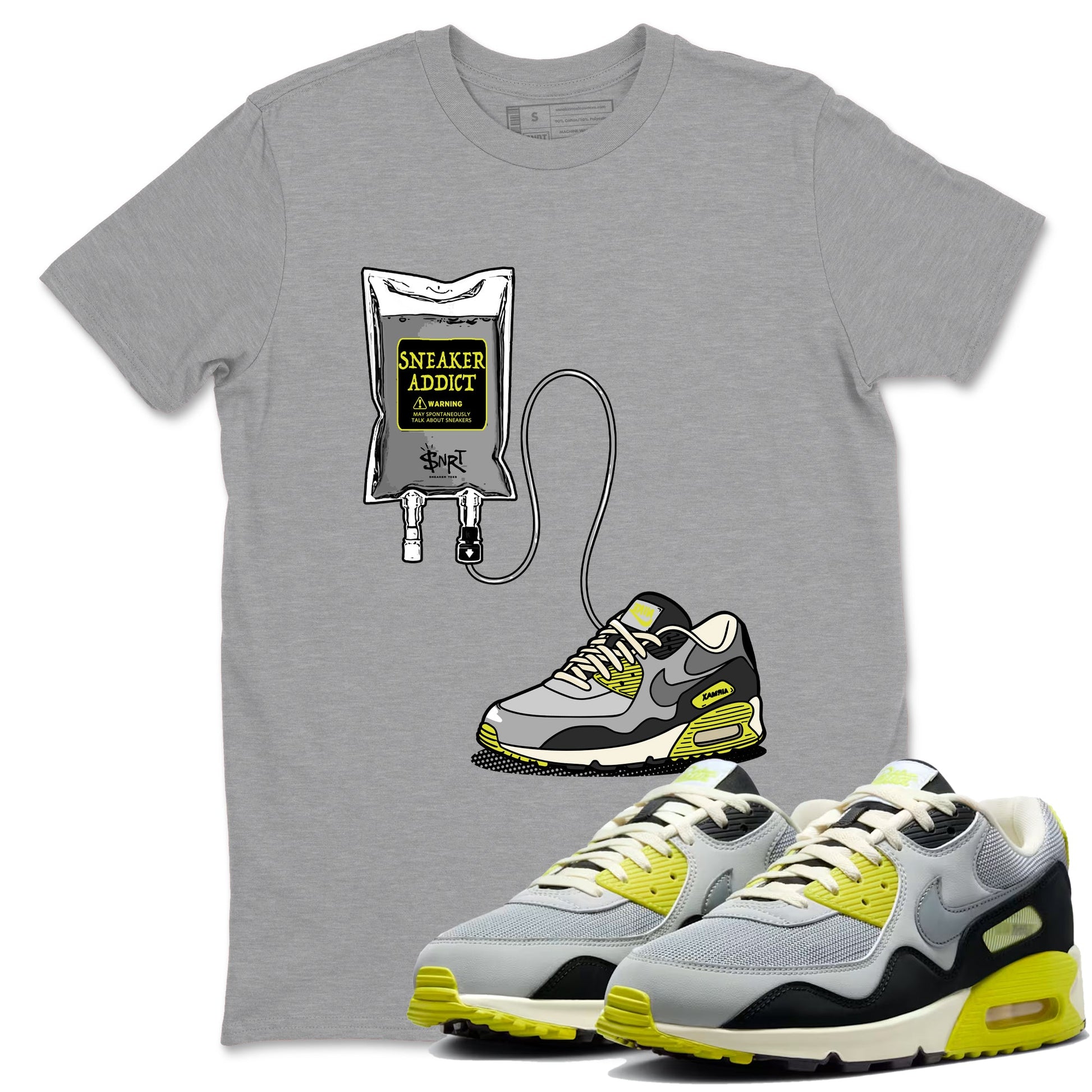 Sneaker Therapy sneaker match t-shirt styled to complete your fit with the Air Max 90 Cyber sneakers, shown in Heather Grey 1.