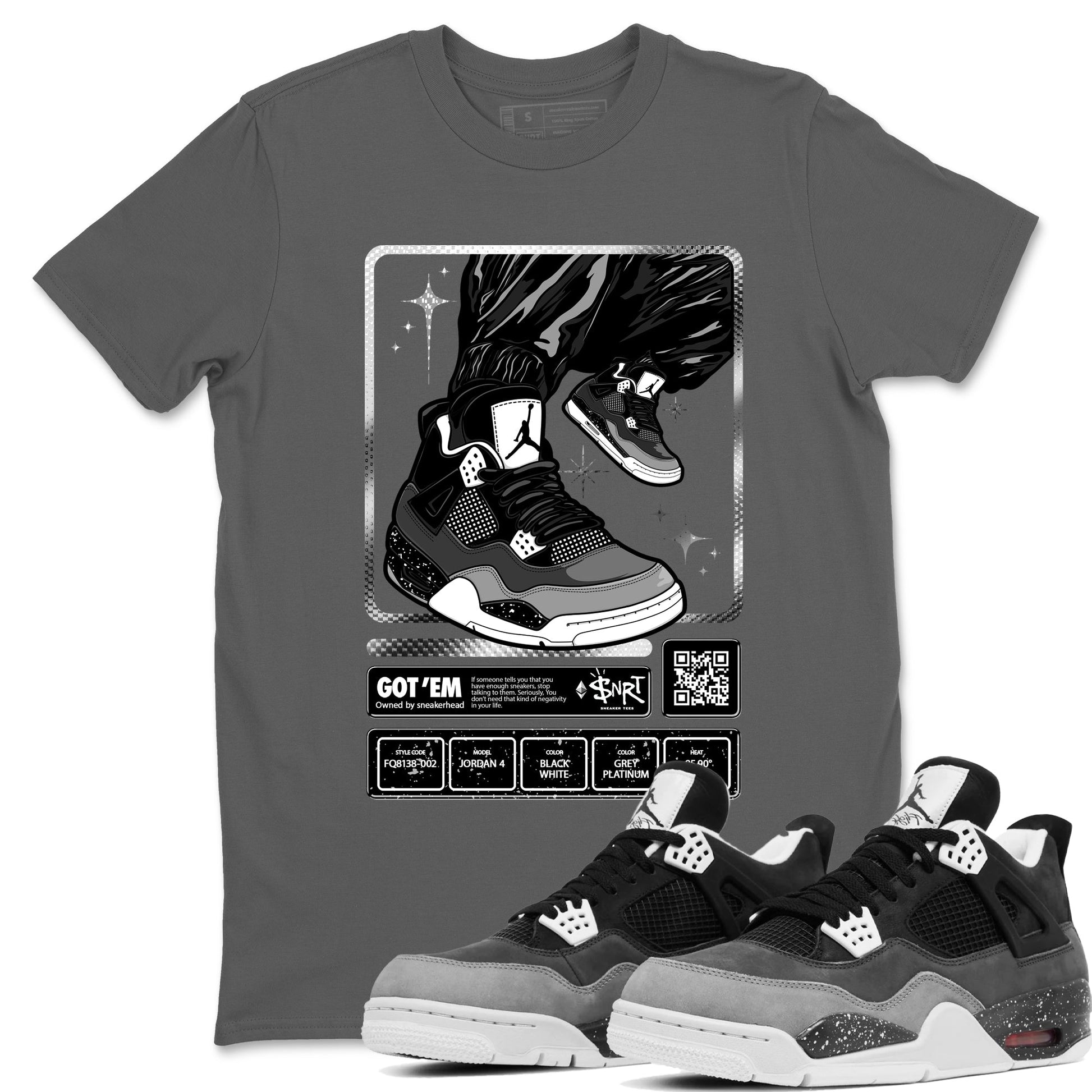 4s Fear shirts to match jordans Sneaker Trading Card sneaker match tees Air Jordan 4 Retro Fear match shoes to clothes SNRT Sneaker Tees unisex cotton Cool Grey 1 shirts