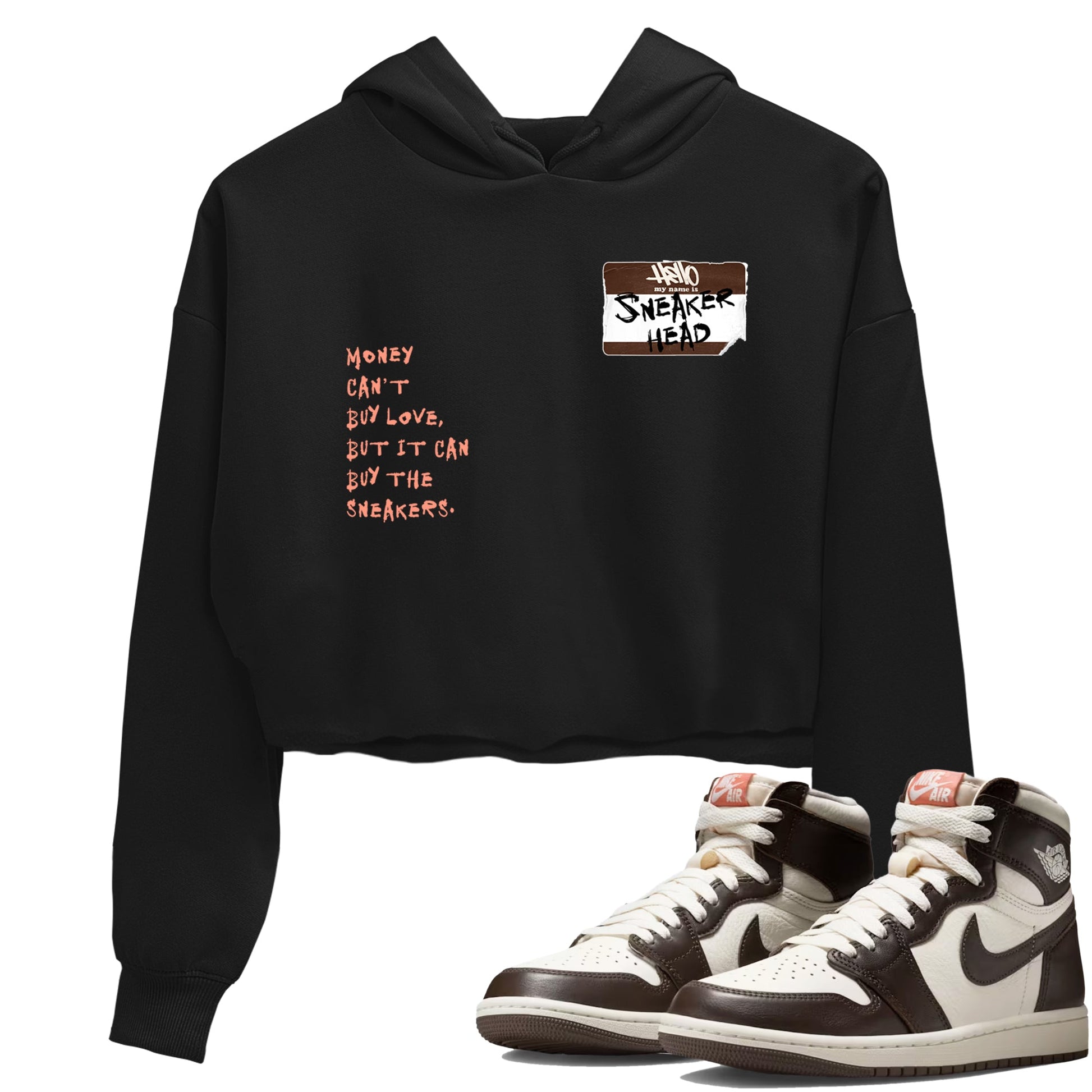Sneaker match tees – Sneaker Tees To Match Air Jordan 1 Baroque Brown Shoes – Sneakerhead Badge Crop T-Shirt Black 1