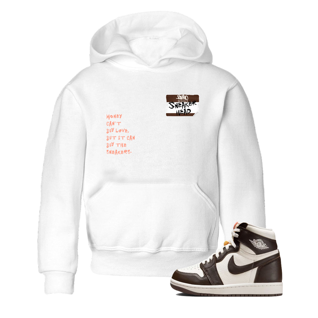 Sneaker match tees – Sneaker Tees To Match Air Jordan 1 Baroque Brown Shoes – Sneakerhead Badge Kids T-Shirt White 1