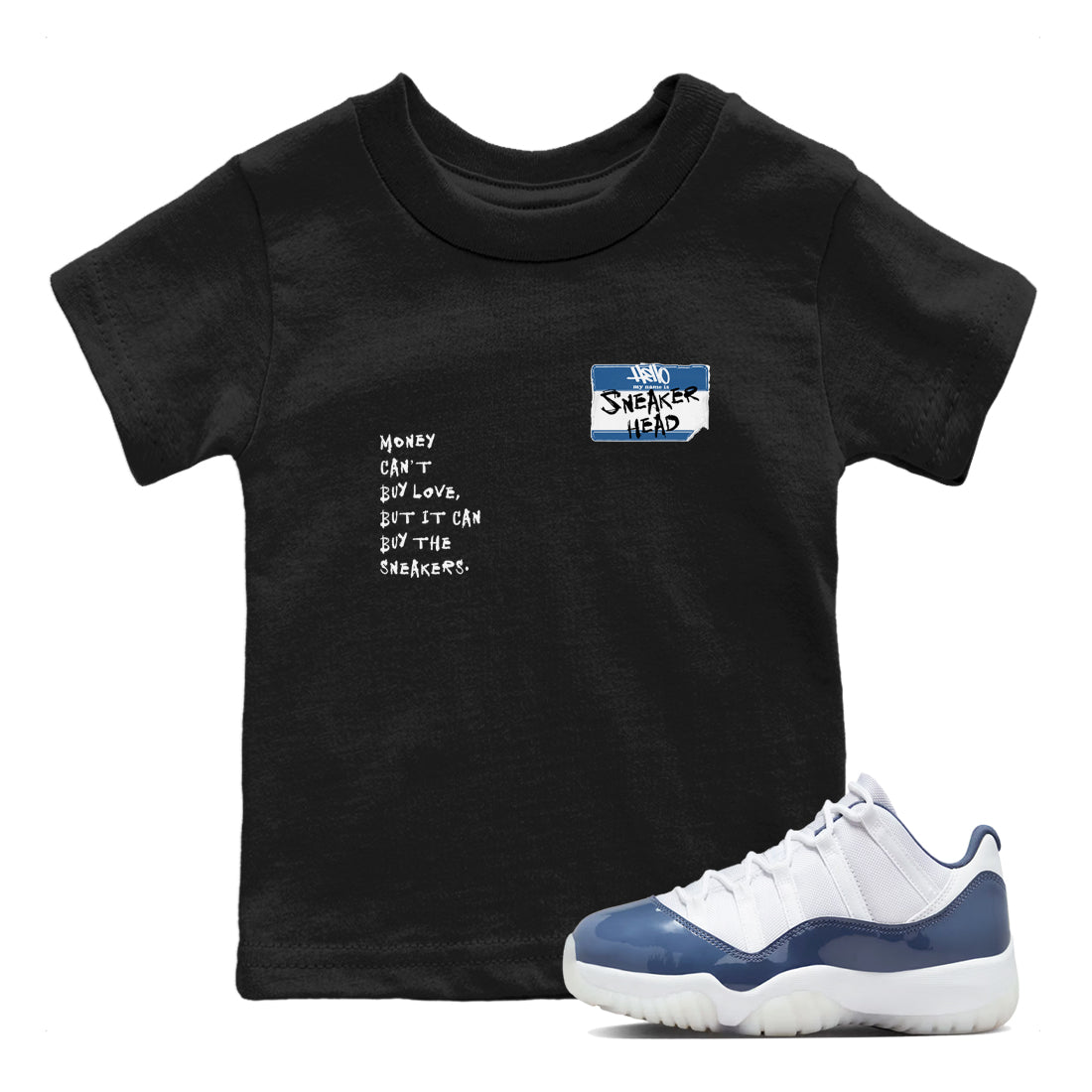 11s Diffused Blue shirts to match jordans Sneakerhead Badge sneaker match tees Air Jordan 11 Diffused Blue SNRT Sneaker Tees streetwear brand Baby and Youth Black 1 cotton tee