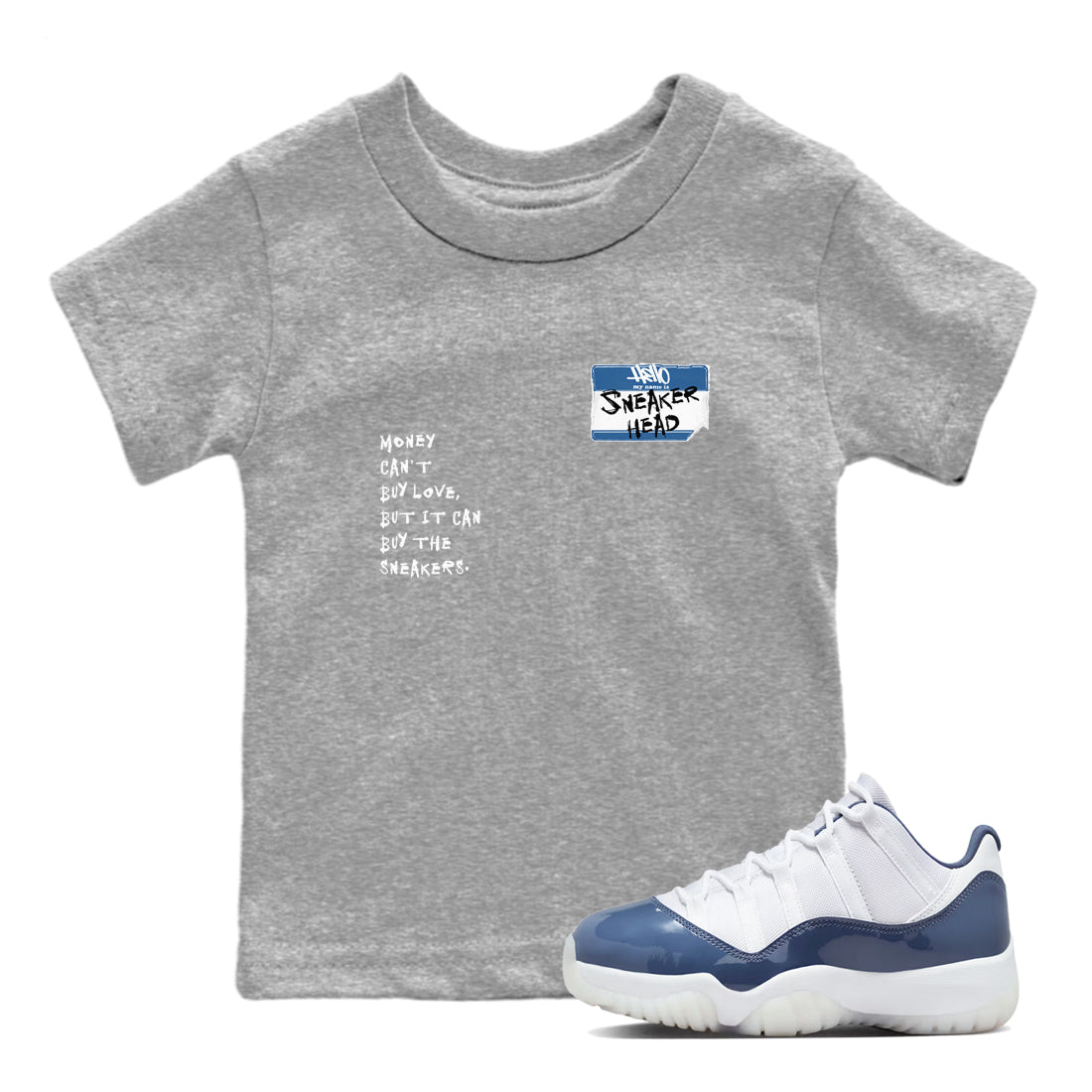 11s Diffused Blue shirts to match jordans Sneakerhead Badge sneaker match tees Air Jordan 11 Diffused Blue SNRT Sneaker Tees streetwear brand Baby and Youth Heather Grey 1 cotton tee