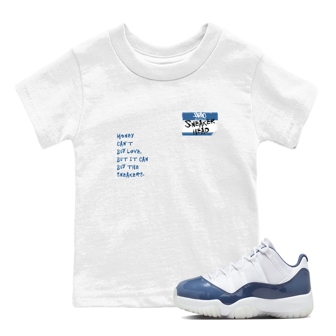11s Diffused Blue shirts to match jordans Sneakerhead Badge sneaker match tees Air Jordan 11 Diffused Blue SNRT Sneaker Tees streetwear brand Baby and Youth White 1 cotton tee