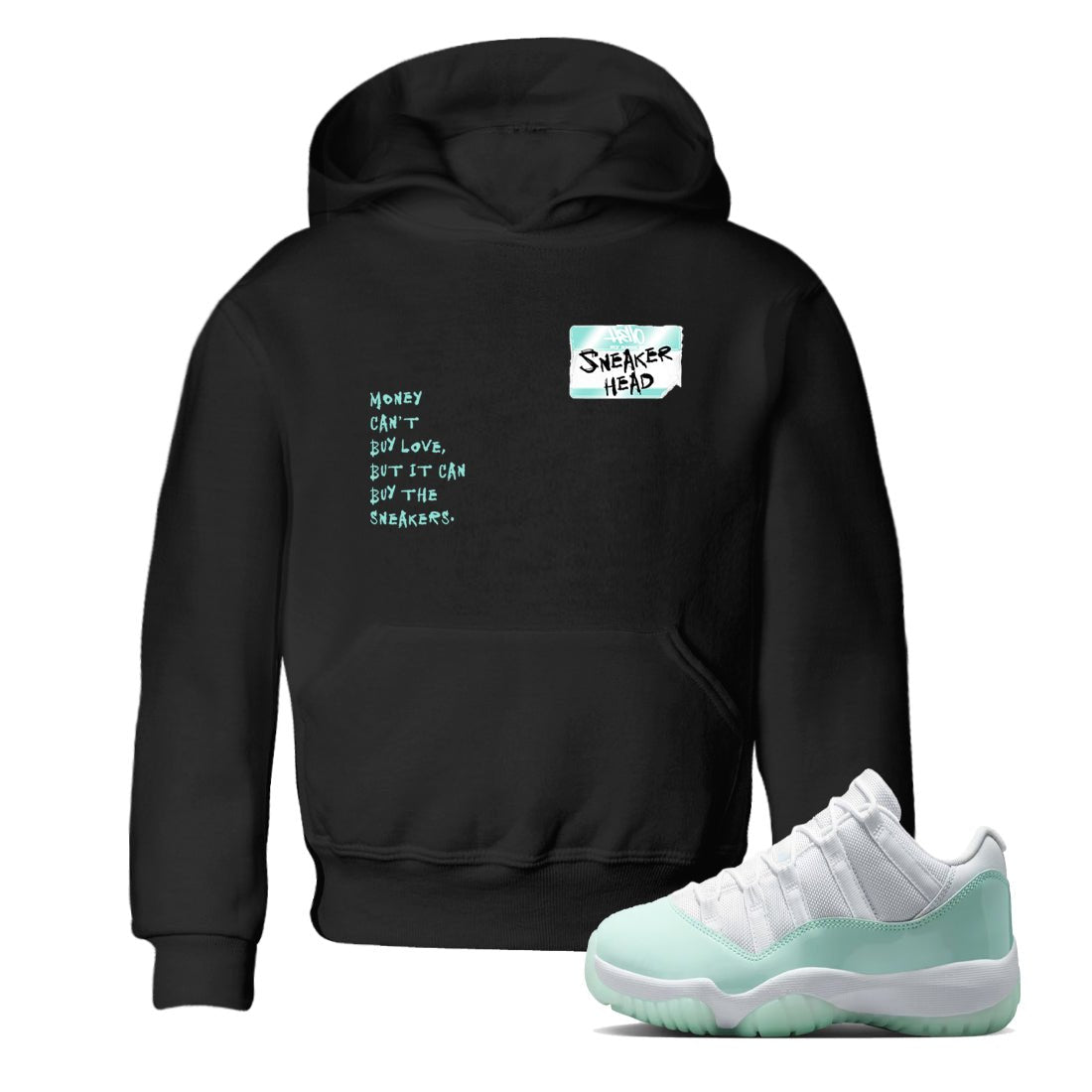 Sneakerhead Badge baby and kids t-shirt crafted for little sneakerheads to shine with the Air Jordan 11 Igloo sneakers, displayed in Black 1.