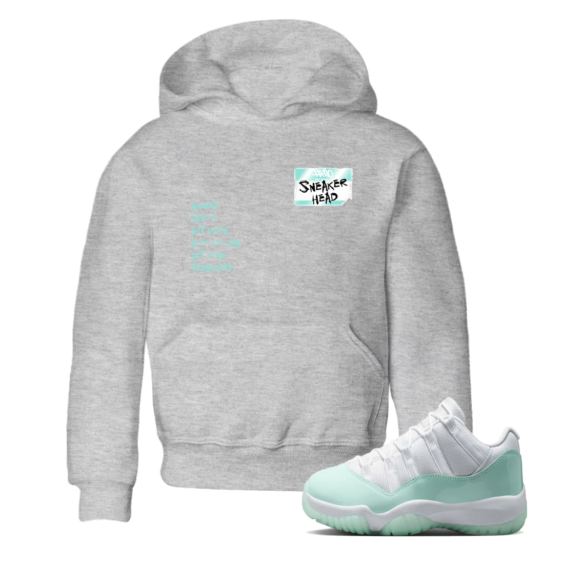 Sneakerhead Badge baby and kids t-shirt crafted for little sneakerheads to shine with the Air Jordan 11 Igloo sneakers, displayed in Heather Grey 1.