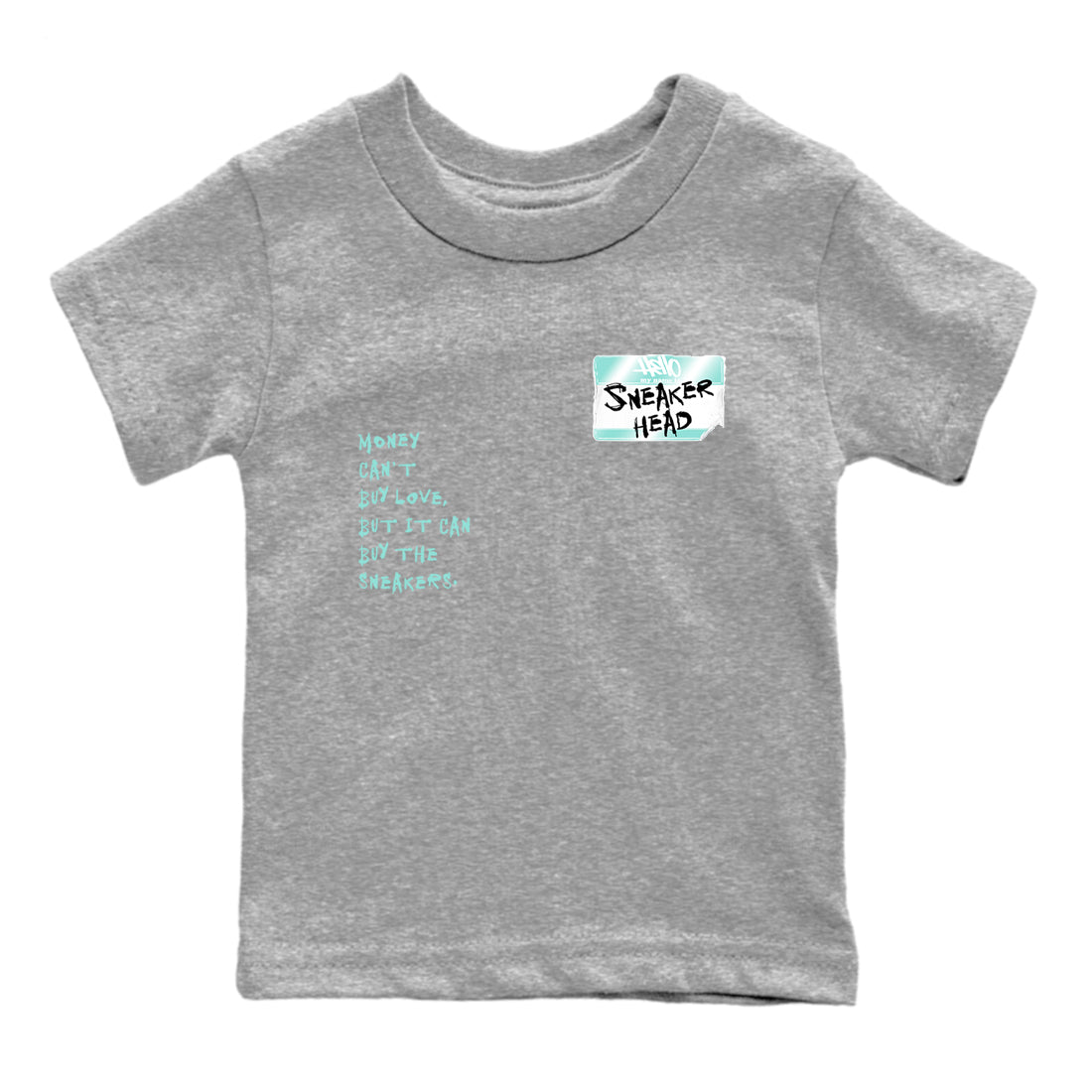 Sneakerhead Badge baby and kids t-shirt crafted for little sneakerheads to shine with the Air Jordan 11 Igloo sneakers, displayed in Heather Grey 2.