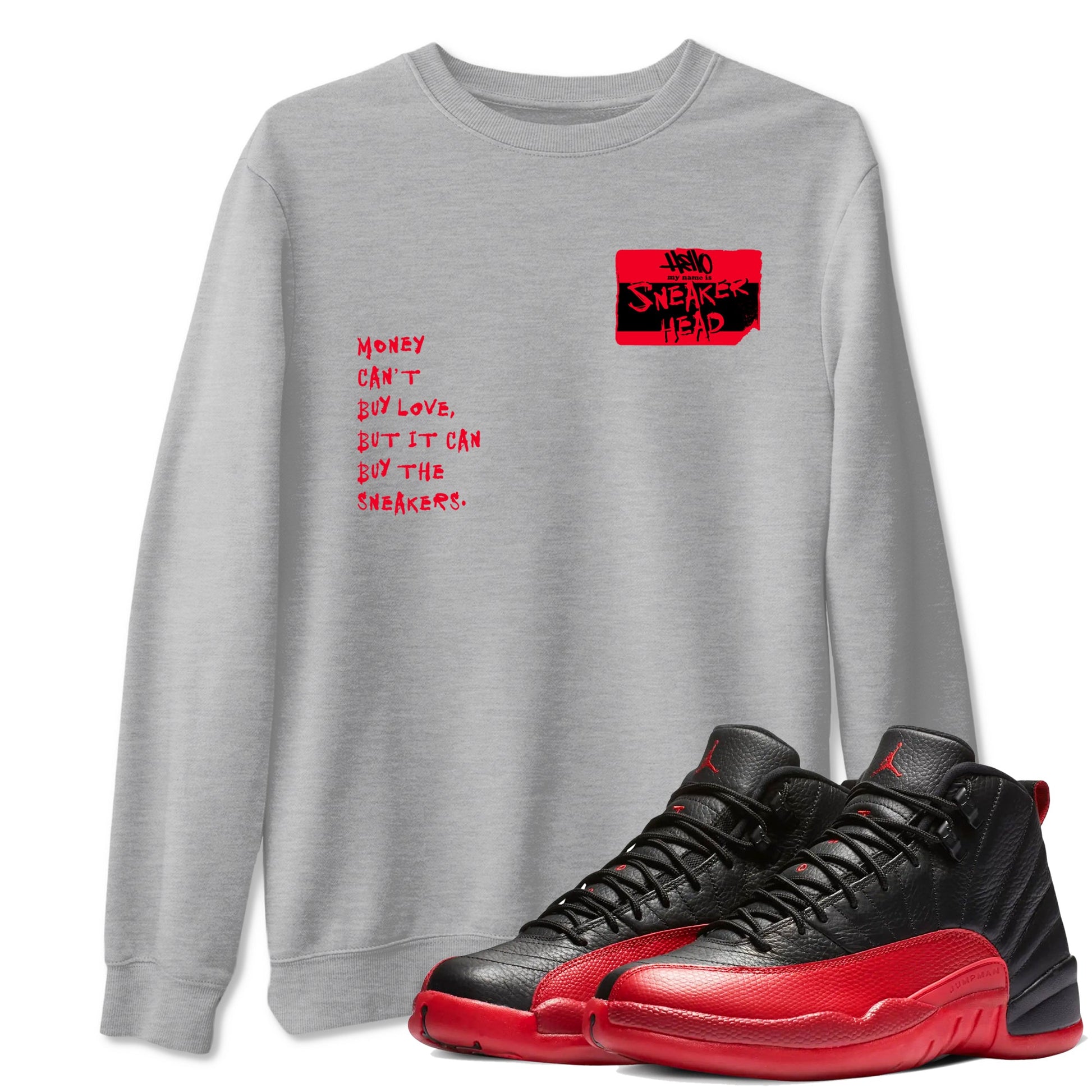 12s Flu Game shirts to match jordans Sneakerhead Badge sneaker match tees Air Jordan 12 Retro Flu Game match shoes to clothes SNRT Sneaker Tees unisex cotton Heather Grey 1 shirts