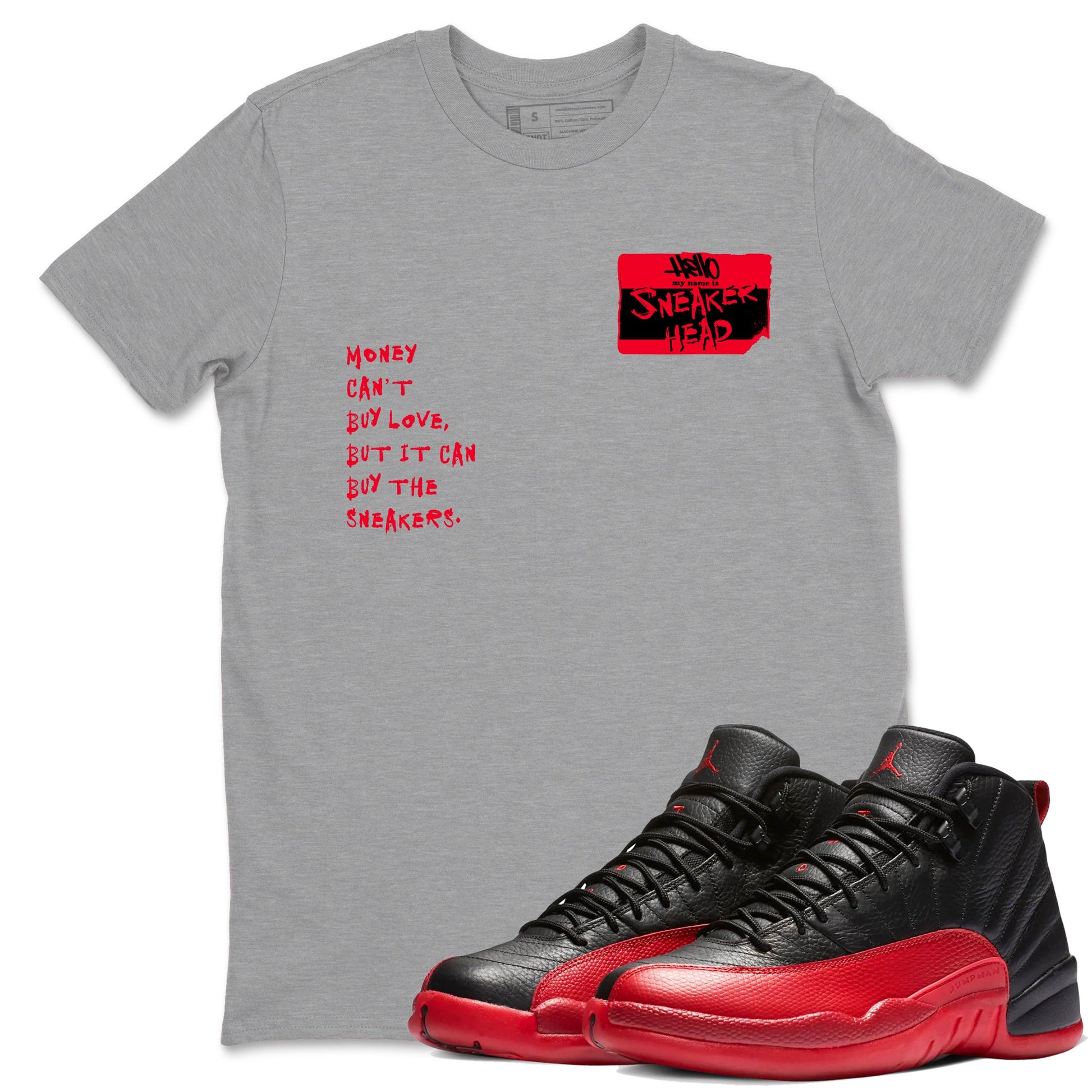 12s Flu Game shirts to match jordans Sneakerhead Badge sneaker match tees Air Jordan 12 Retro Flu Game match shoes to clothes SNRT Sneaker Tees unisex cotton Heather Grey 1 shirts