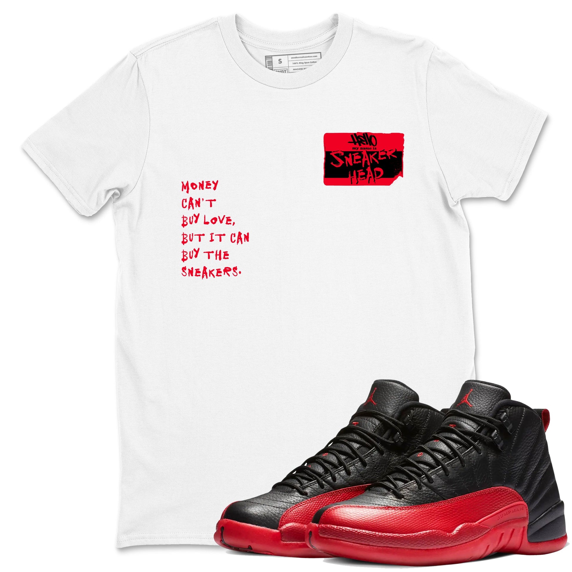 12s Flu Game shirts to match jordans Sneakerhead Badge sneaker match tees Air Jordan 12 Retro Flu Game match shoes to clothes SNRT Sneaker Tees unisex cotton White 1 shirts