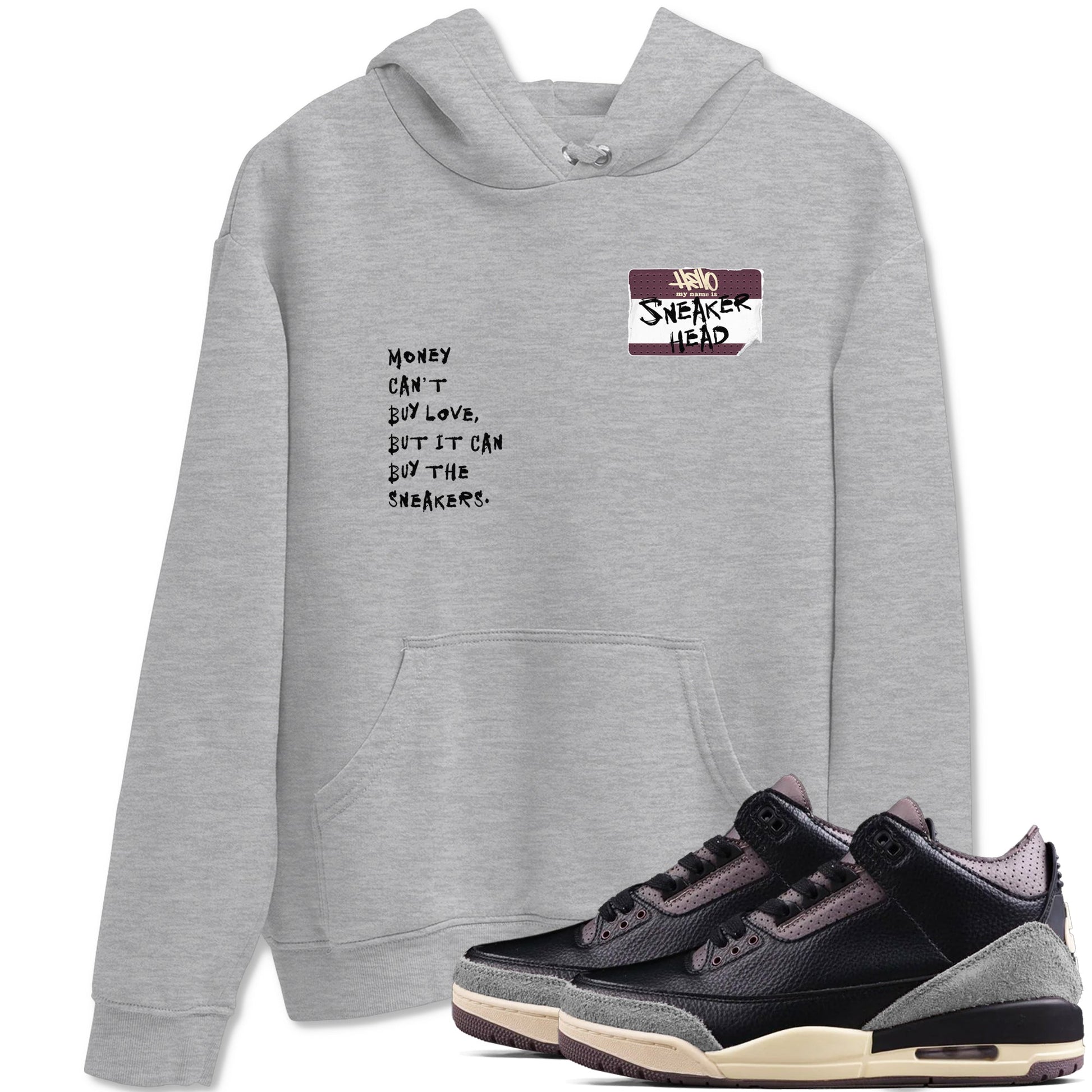 3s A Ma Maniere x Black shirts to match jordans Sneakerhead Badge sneaker match tees Air Jordan 3 A Ma Maniere x Black SNRT Sneaker Tees streetwear brand Heather Grey 1 unisex cotton tee