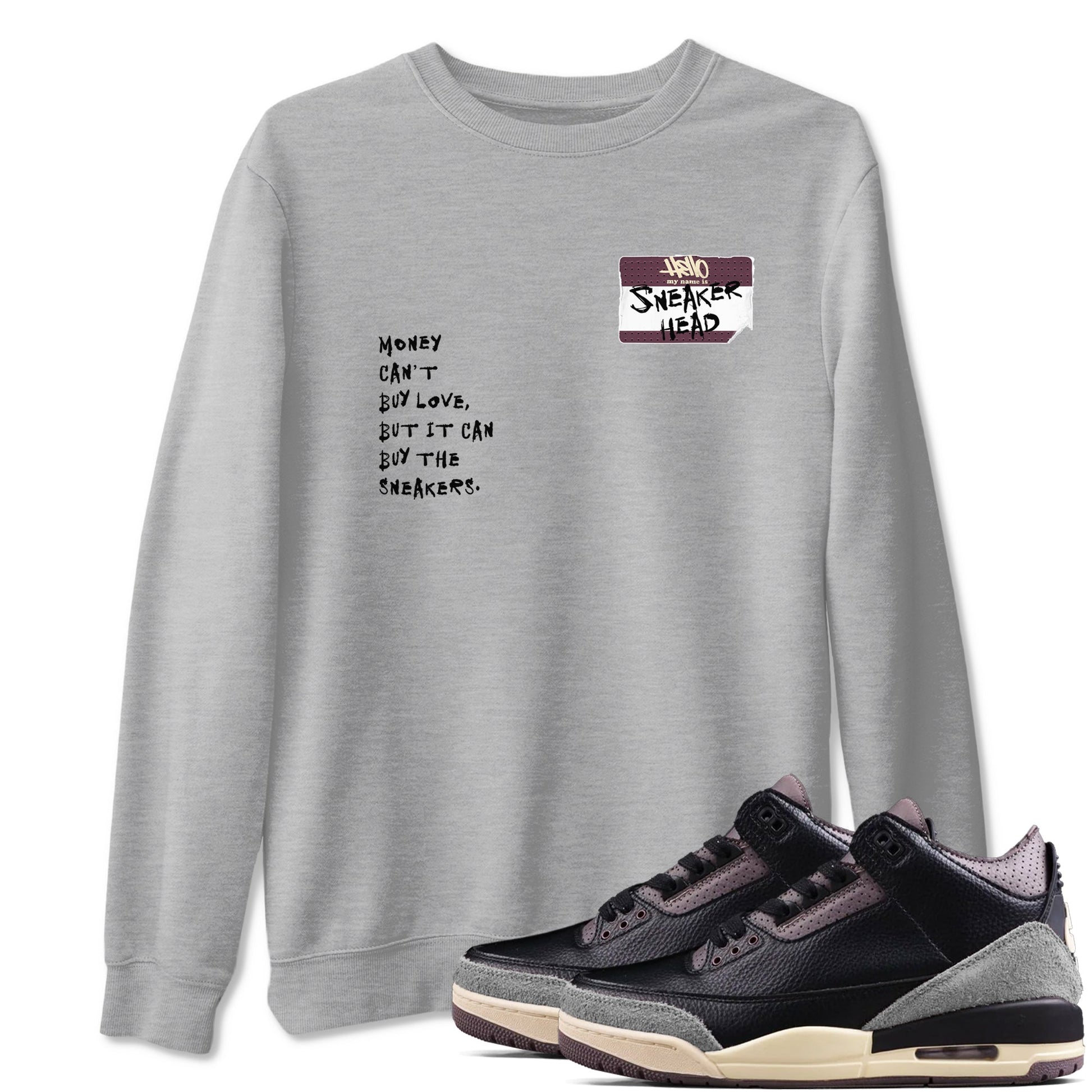 3s A Ma Maniere x Black shirts to match jordans Sneakerhead Badge sneaker match tees Air Jordan 3 A Ma Maniere x Black SNRT Sneaker Tees streetwear brand Heather Grey 1 unisex cotton tee