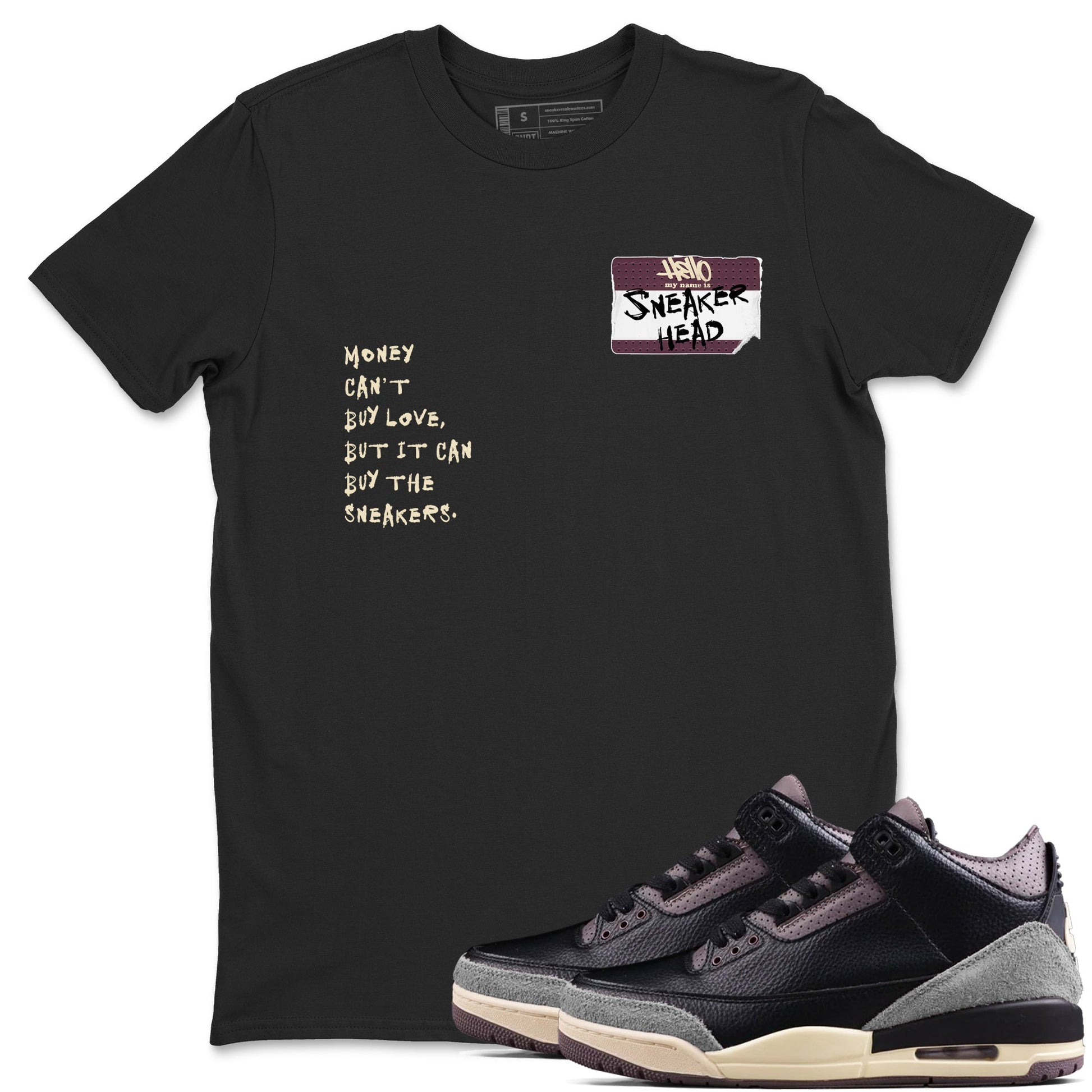 3s A Ma Maniere x Black shirts to match jordans Sneakerhead Badge sneaker match tees Air Jordan 3 A Ma Maniere x Black SNRT Sneaker Tees streetwear brand Black 1 unisex cotton tee