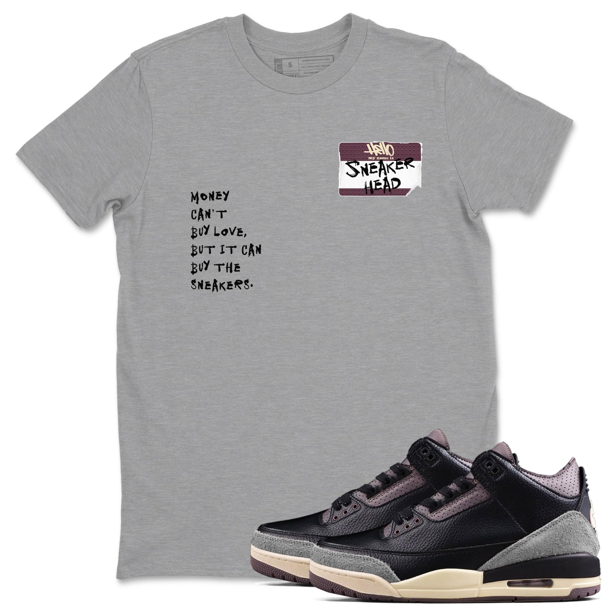 3s A Ma Maniere x Black shirts to match jordans Sneakerhead Badge sneaker match tees Air Jordan 3 A Ma Maniere x Black SNRT Sneaker Tees streetwear brand Heather Grey 1 unisex cotton tee