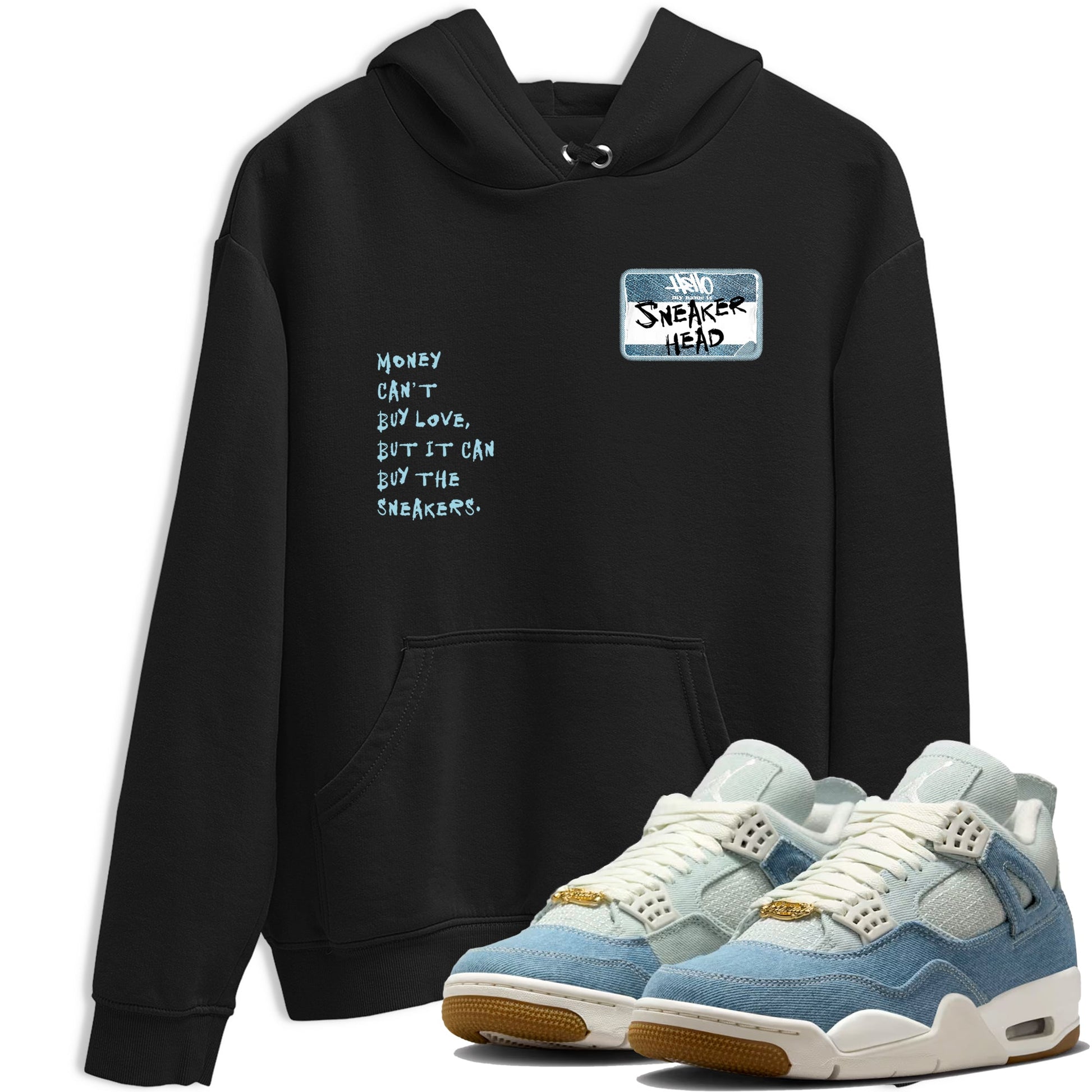 Sneaker match tees – Sneaker Tees To Match 4s Worn Blue Air Jordan 4 Denim Shoes – Sneakerhead Badge Tee Black 1