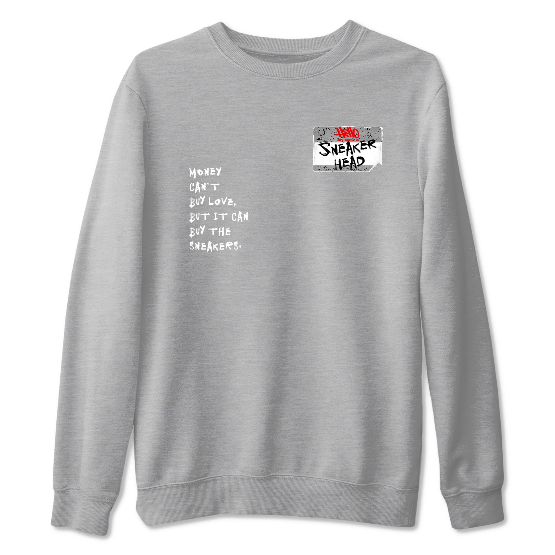 Sneakerhead Badge sneaker match t-shirt styled to complete your fit with the Air Jordan 4 White Cement sneakers, shown in Heather Grey 2.