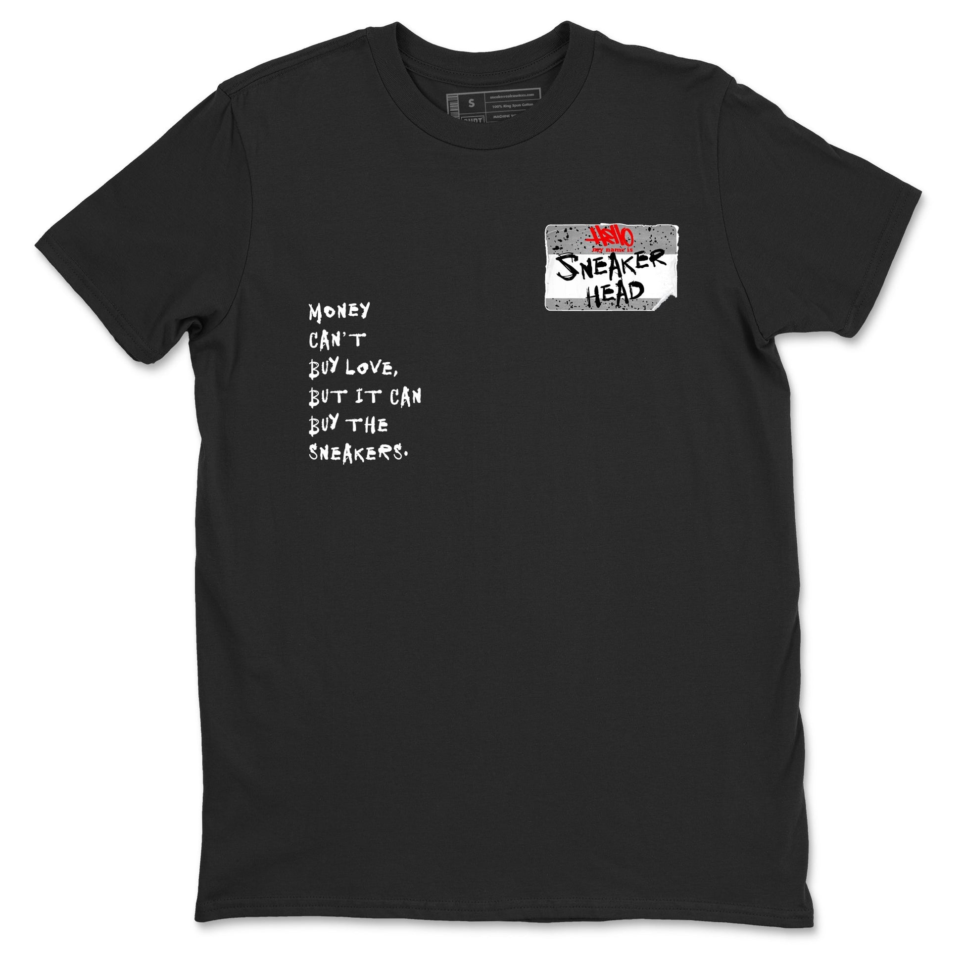 Sneakerhead Badge sneaker match t-shirt styled to complete your fit with the Air Jordan 4 White Cement sneakers, shown in Black 2.