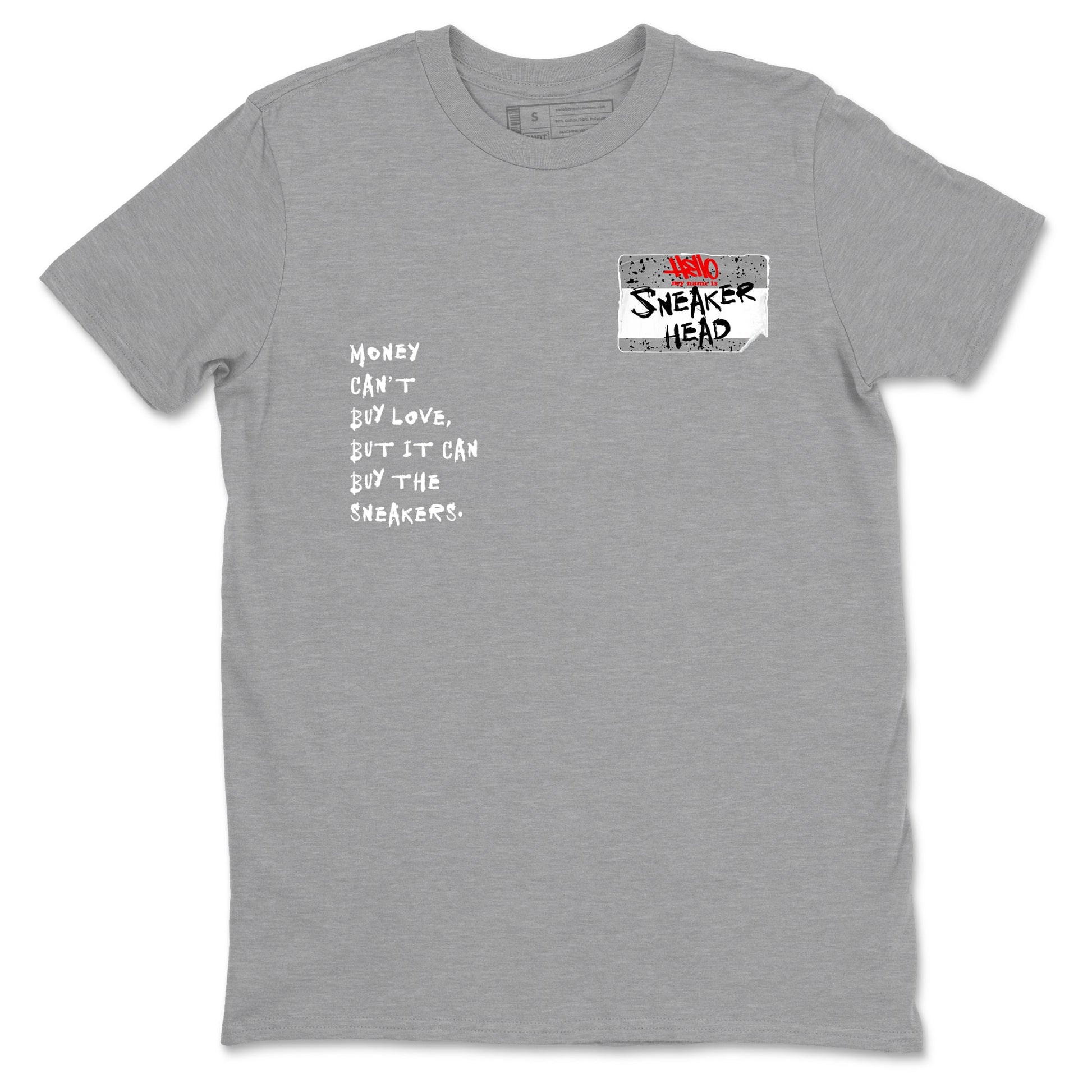 Sneakerhead Badge sneaker match t-shirt styled to complete your fit with the Air Jordan 4 White Cement sneakers, shown in Heather Grey 2.