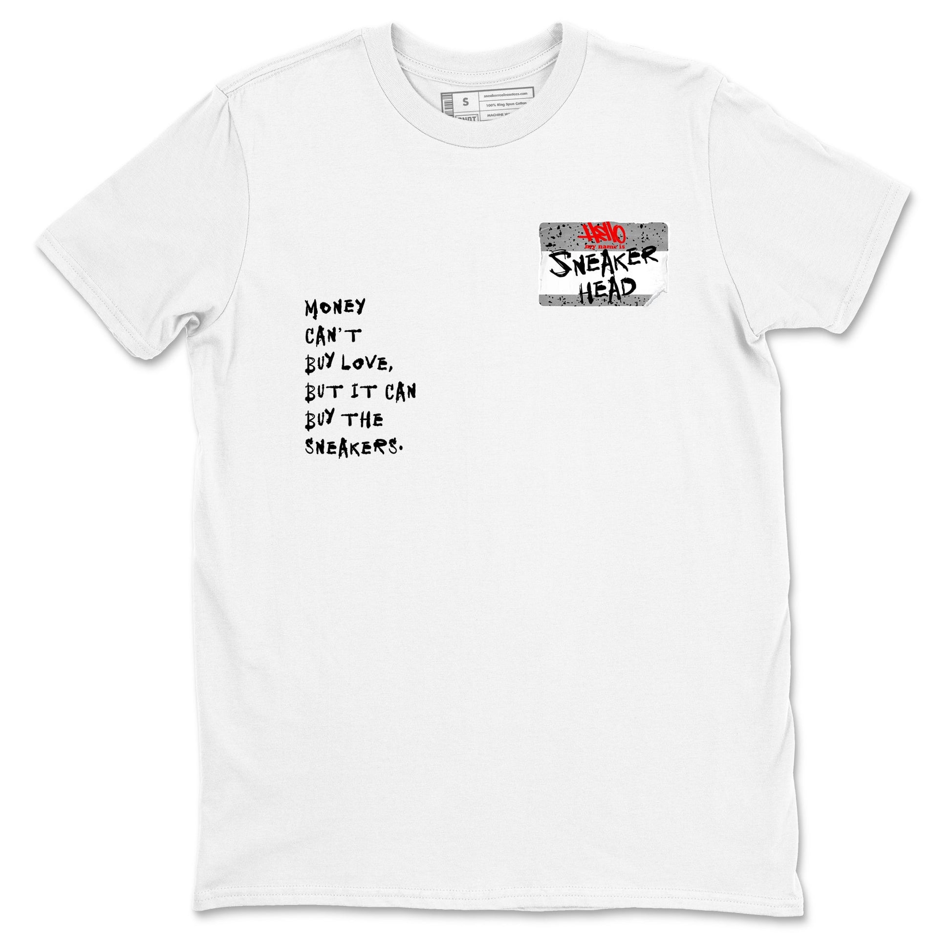 Sneakerhead Badge sneaker match t-shirt styled to complete your fit with the Air Jordan 4 White Cement sneakers, shown in White 2.