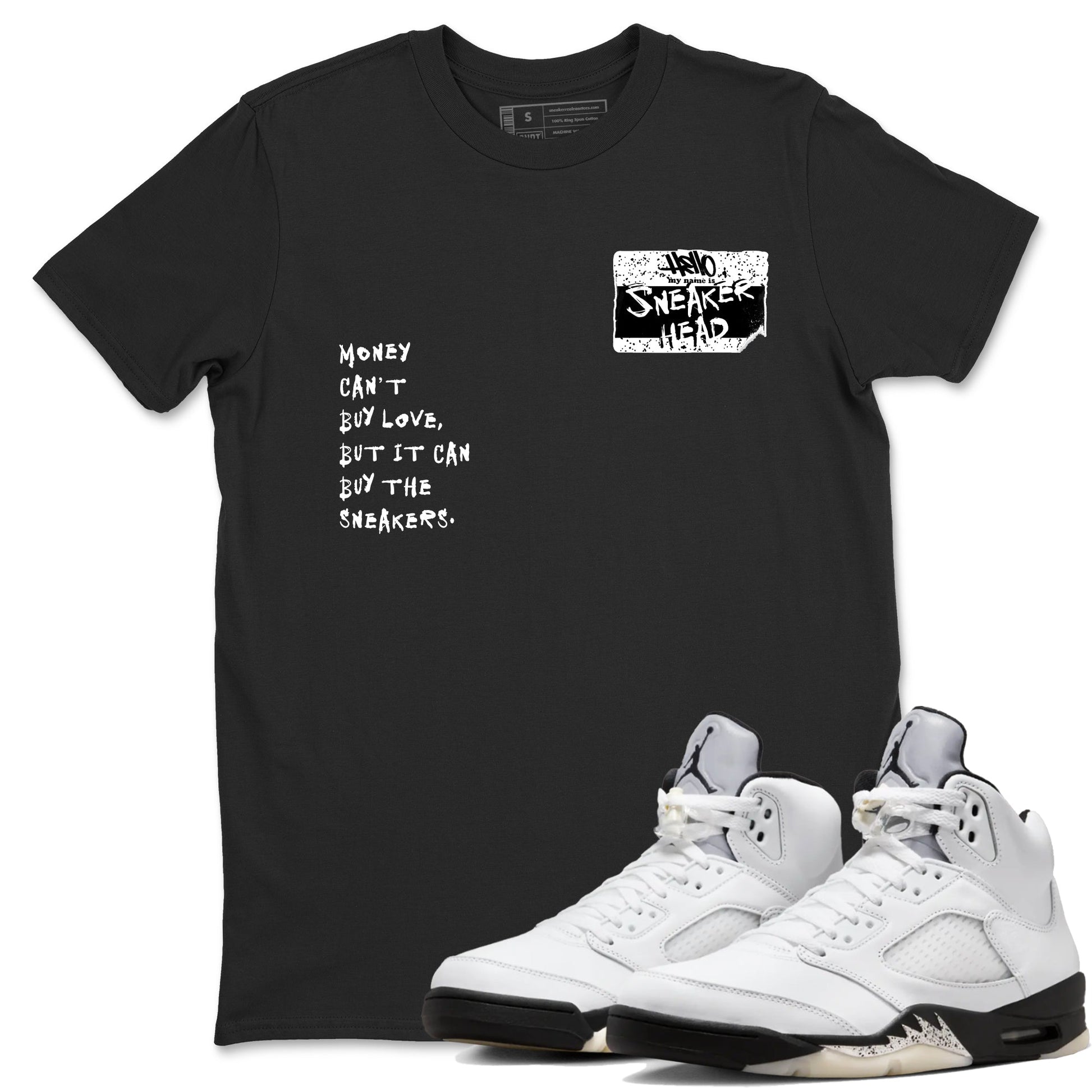 5s White Black shirts to match jordans Sneakerhead Badge sneaker match tees Air Jordan 5 White Black match shoes to clothes SNRT Sneaker Tees unisex cotton Black 1 shirts