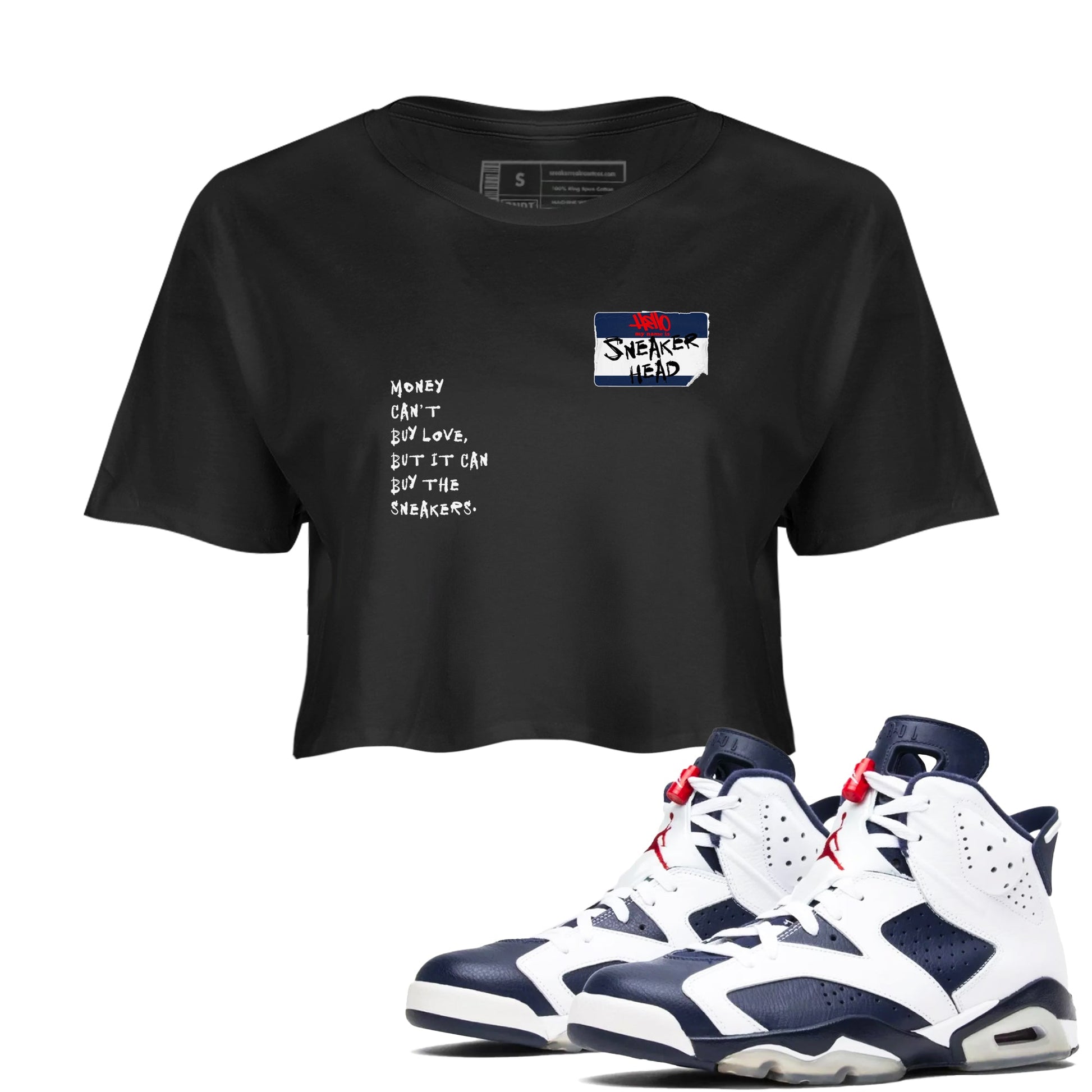6s White And Midnight Navy shirts to match jordans Sneakerhead Badge sneaker match tees Air Jordan 6 White And Midnight Navy SNRT Sneaker Release Tees unisex cotton Black 1 Crop Shirts
