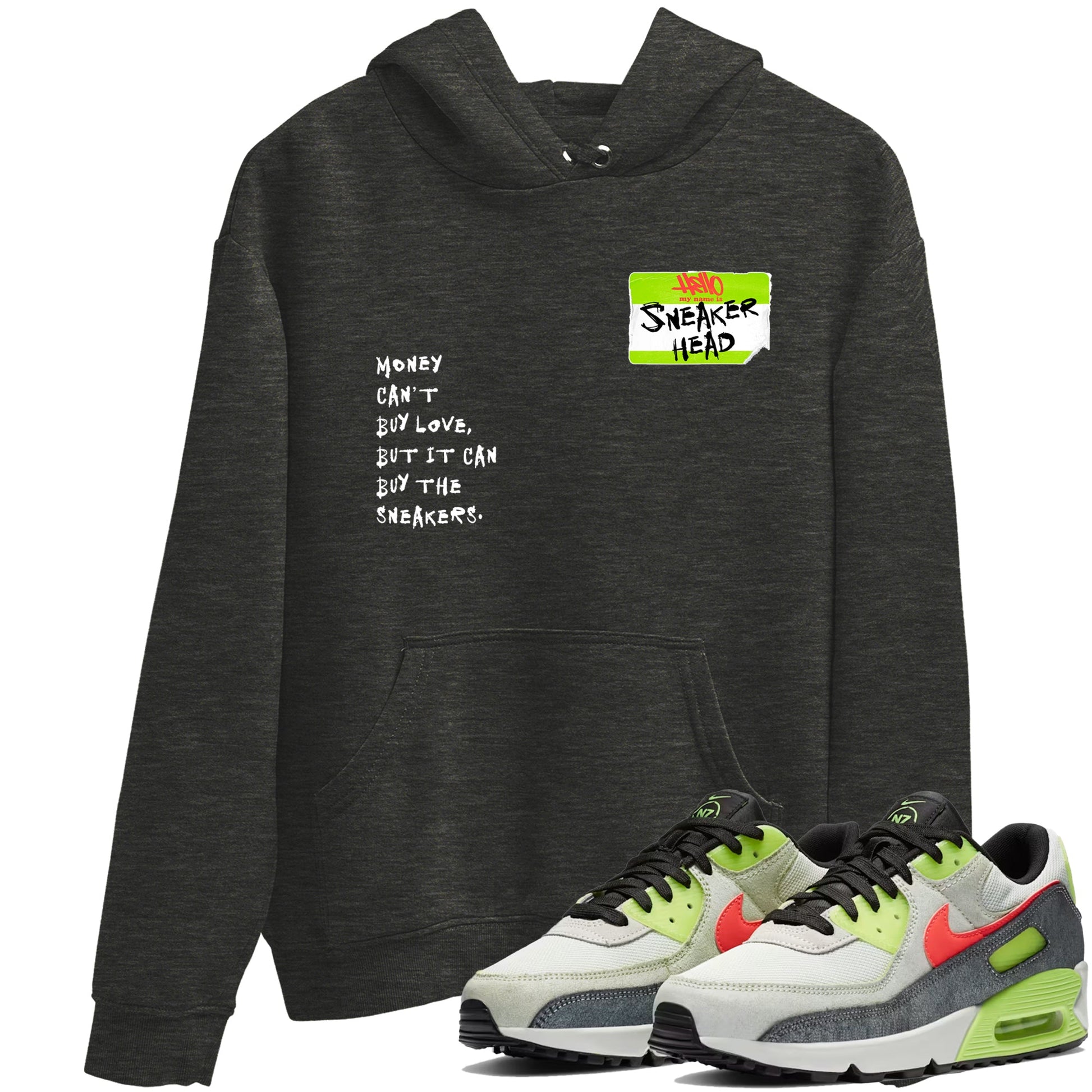 Sneaker Threads – Sneaker Tees To Match Air Max 90 Spruce Aura and Ghost Green – Sneakerhead Badge Graphic Tee Charcoal Heather 1. Perfect for Jordan releases 2025 colorways.