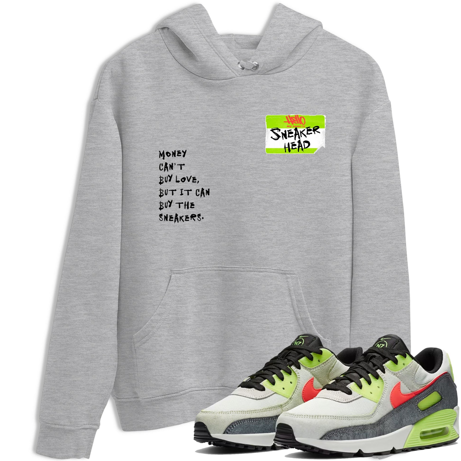 Sneaker Threads – Sneaker Tees To Match Air Max 90 Spruce Aura and Ghost Green – Sneakerhead Badge Graphic Tee Heather Grey 1. Perfect for Jordan releases 2025 colorways.