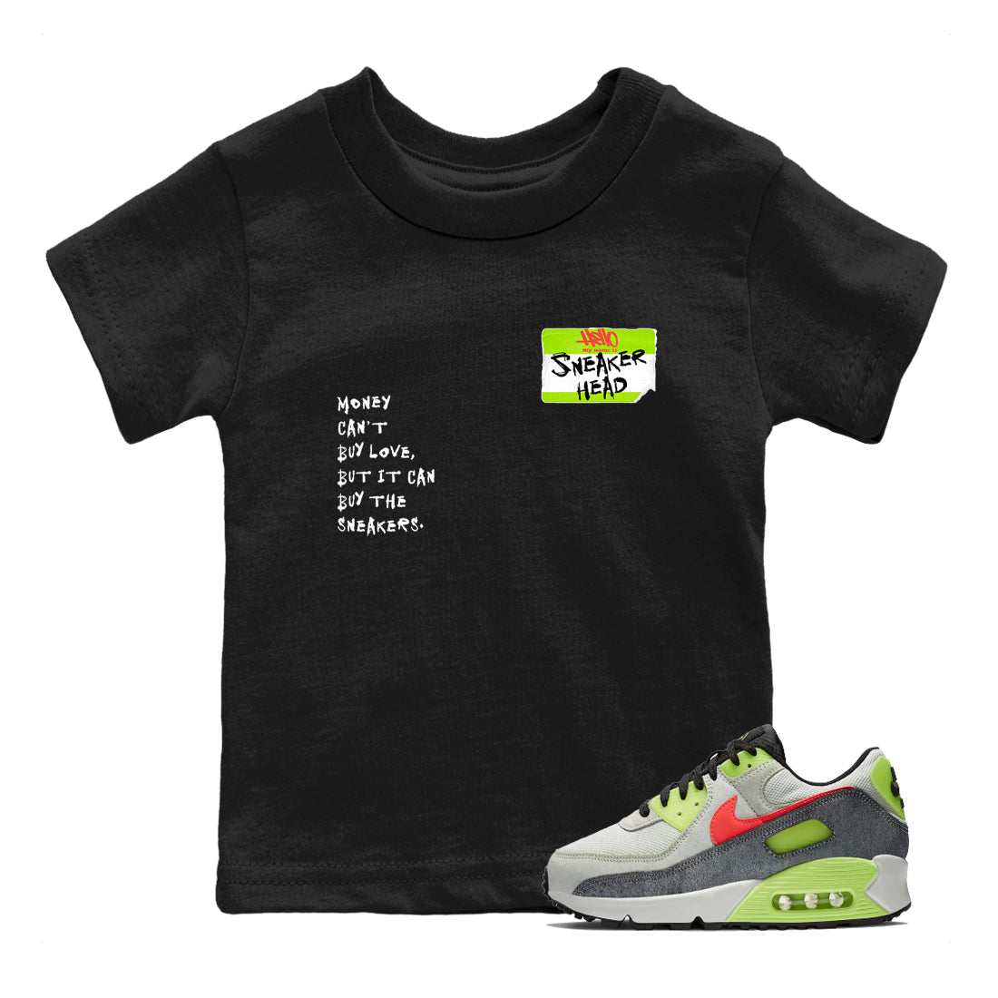 Sneaker Threads – Sneaker Tees To Match Air Max 90 Spruce Aura and Ghost Green – Sneakerhead Badge Youth Graphic Tee Black 1. Perfect for Jordan releases 2025 colorways.