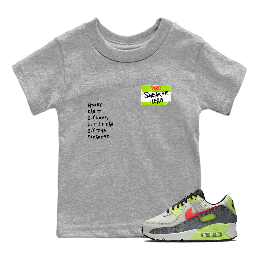 Sneaker Threads – Sneaker Tees To Match Air Max 90 Spruce Aura and Ghost Green – Sneakerhead Badge Youth Graphic Tee Heather Grey 1. Perfect for Jordan releases 2025 colorways.