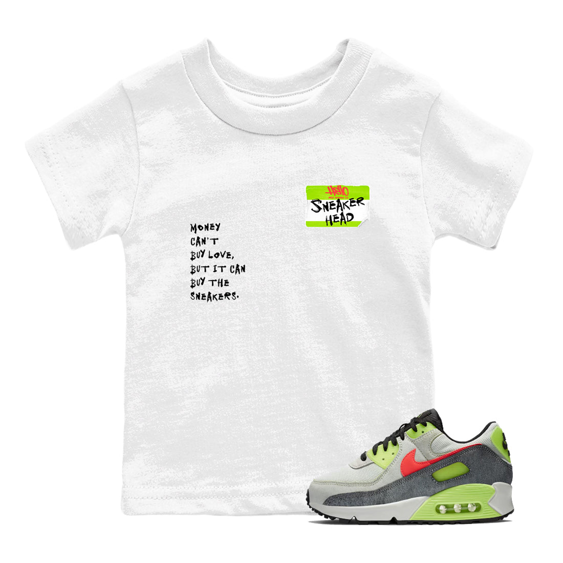 Sneaker Threads – Sneaker Tees To Match Air Max 90 Spruce Aura and Ghost Green – Sneakerhead Badge Youth Graphic Tee White 1. Perfect for Jordan releases 2025 colorways.