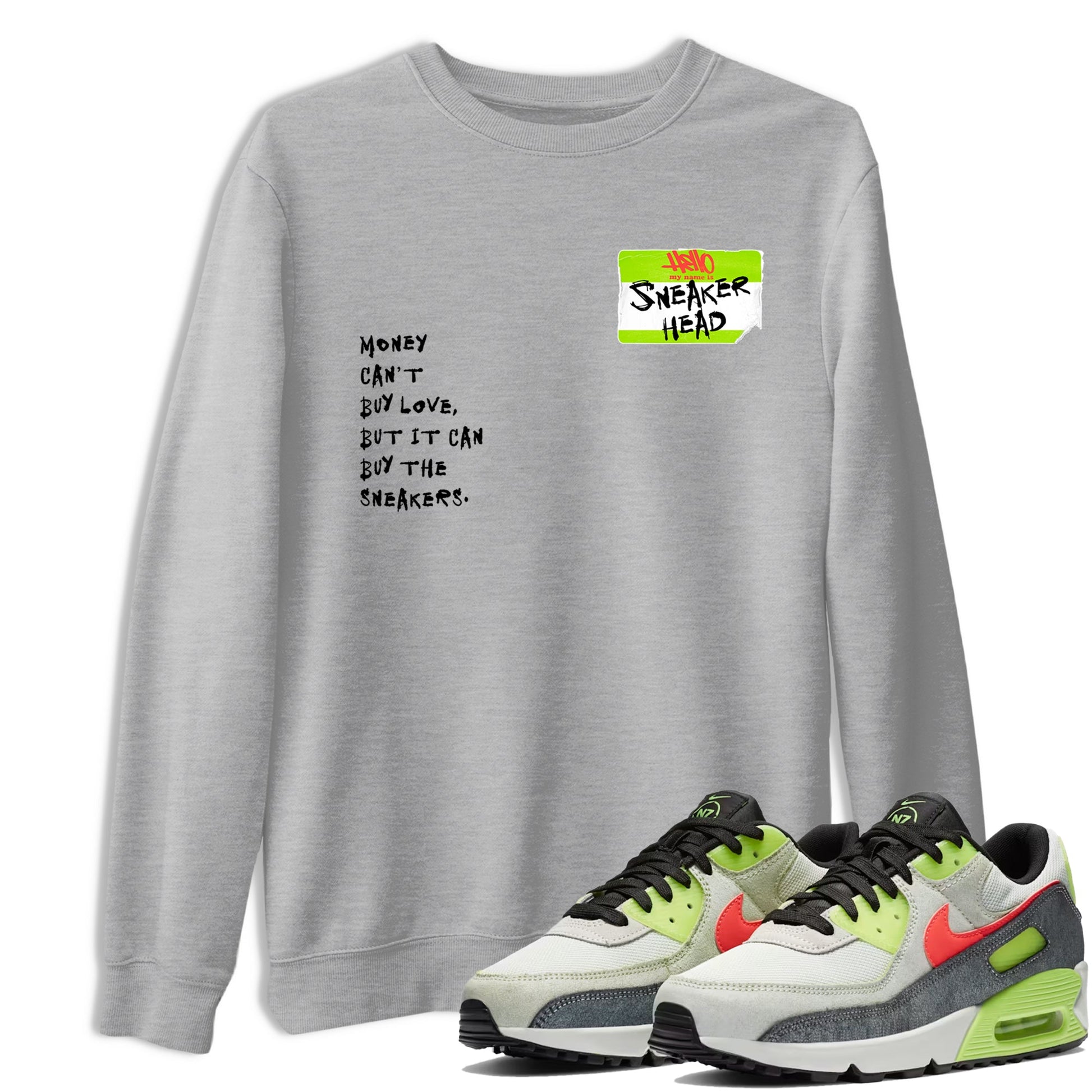 Sneaker Threads – Sneaker Tees To Match Air Max 90 Spruce Aura and Ghost Green – Sneakerhead Badge Graphic Tee Heather Grey 1. Perfect for Jordan releases 2025 colorways.