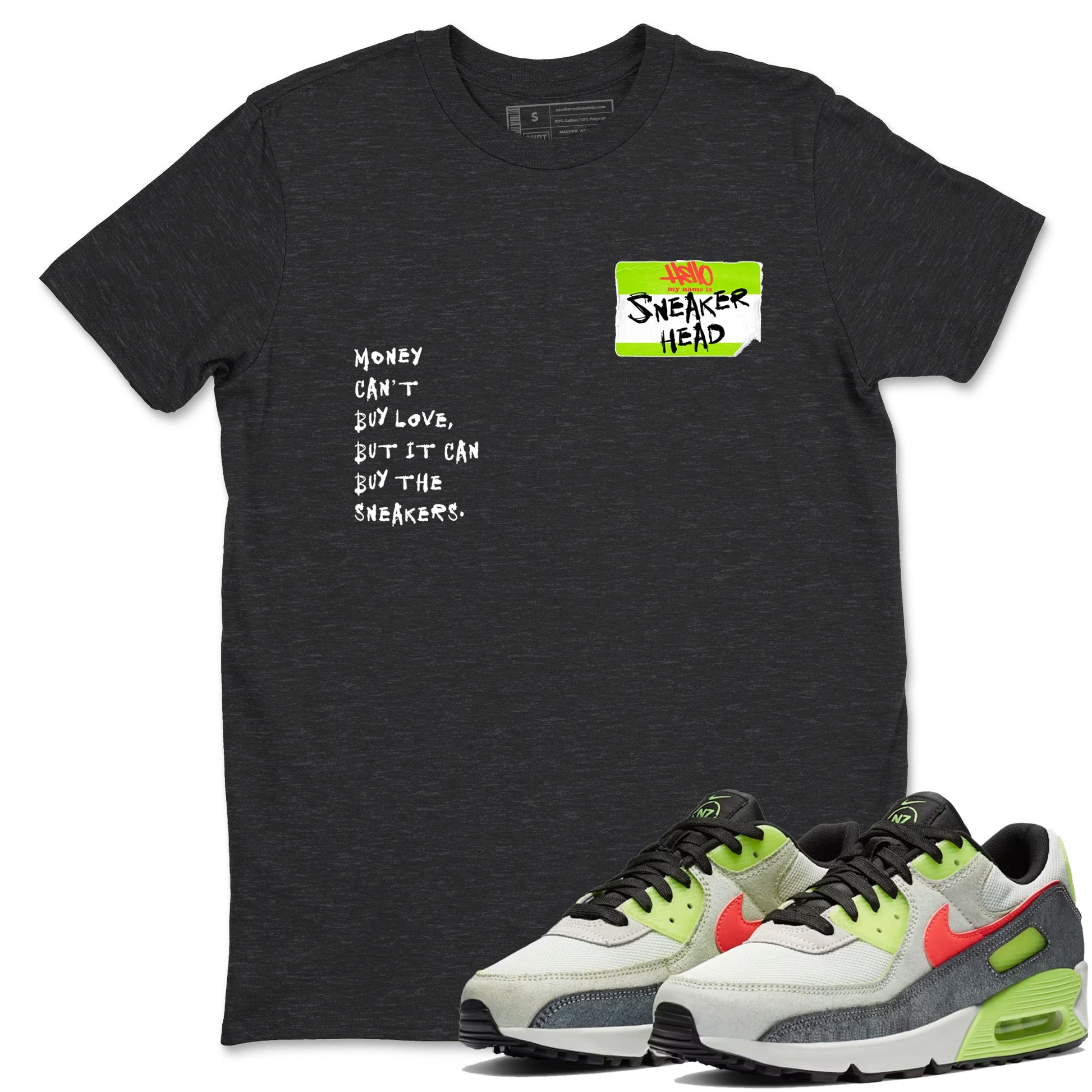 Sneaker Threads – Sneaker Tees To Match Air Max 90 Spruce Aura and Ghost Green – Sneakerhead Badge Graphic Tee Charcoal Heather 1. Perfect for Jordan releases 2025 colorways.