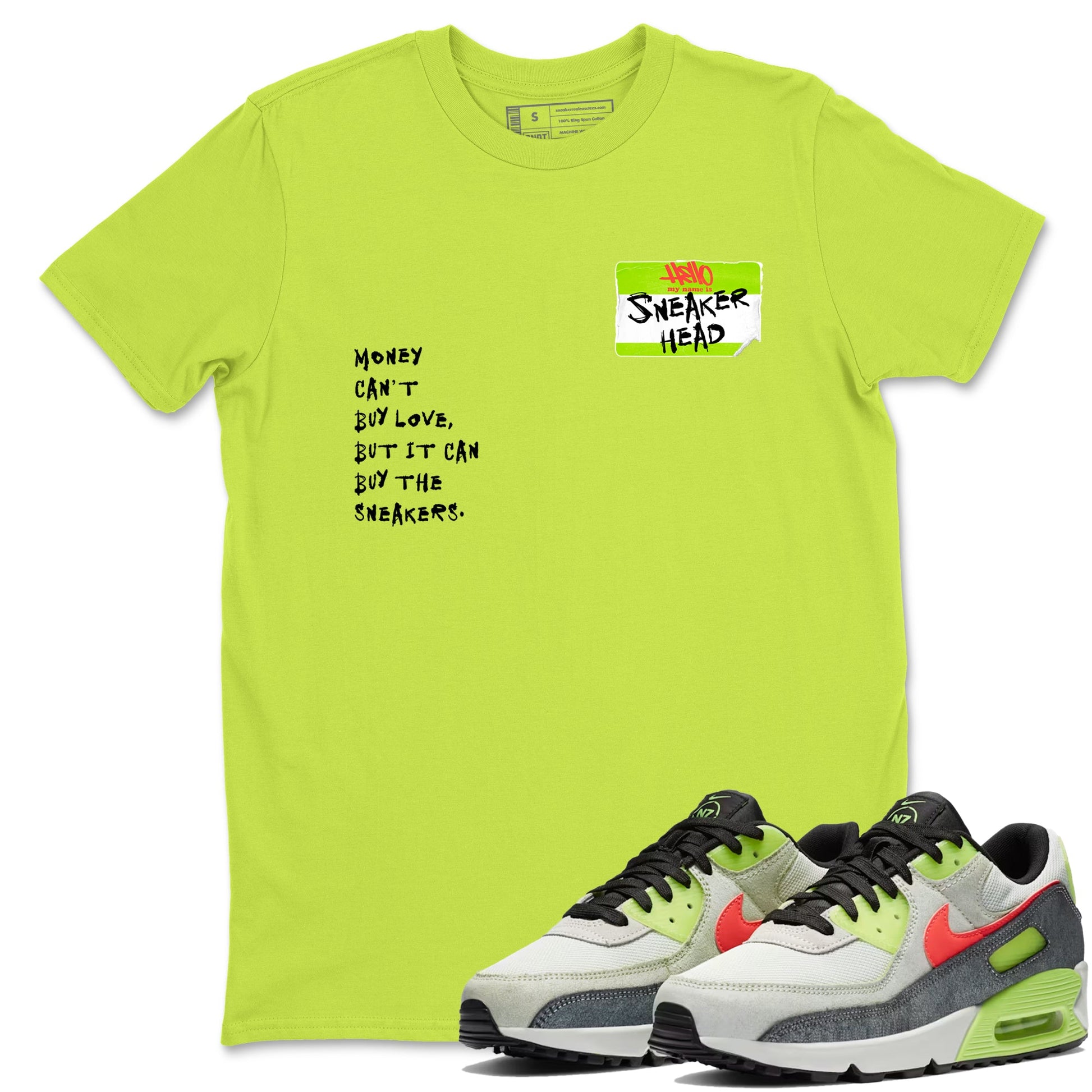 Sneaker Threads – Sneaker Tees To Match Air Max 90 Spruce Aura and Ghost Green – Sneakerhead Badge Graphic Tee Safety Green 1. Perfect for Jordan releases 2025 colorways.