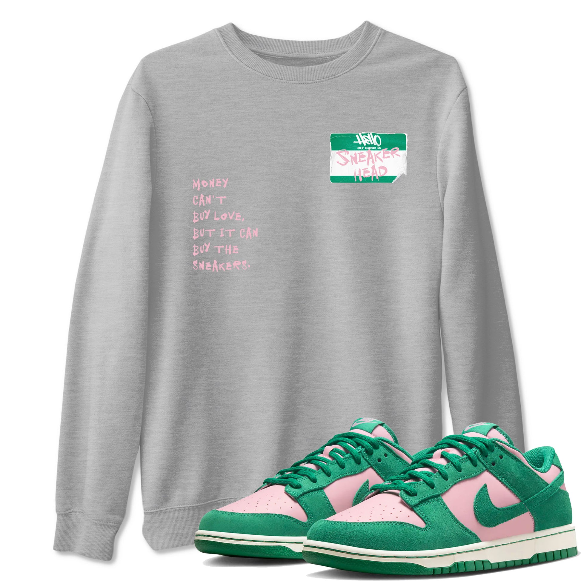 Dunk Medium Soft Pink Malachite shirt to match jordans Sneakerhead Badge sneaker tees Dunk Medium Soft Pink Malachite SNRT Sneaker Release Tees unisex cotton Heather Grey 1 crew neck shirt