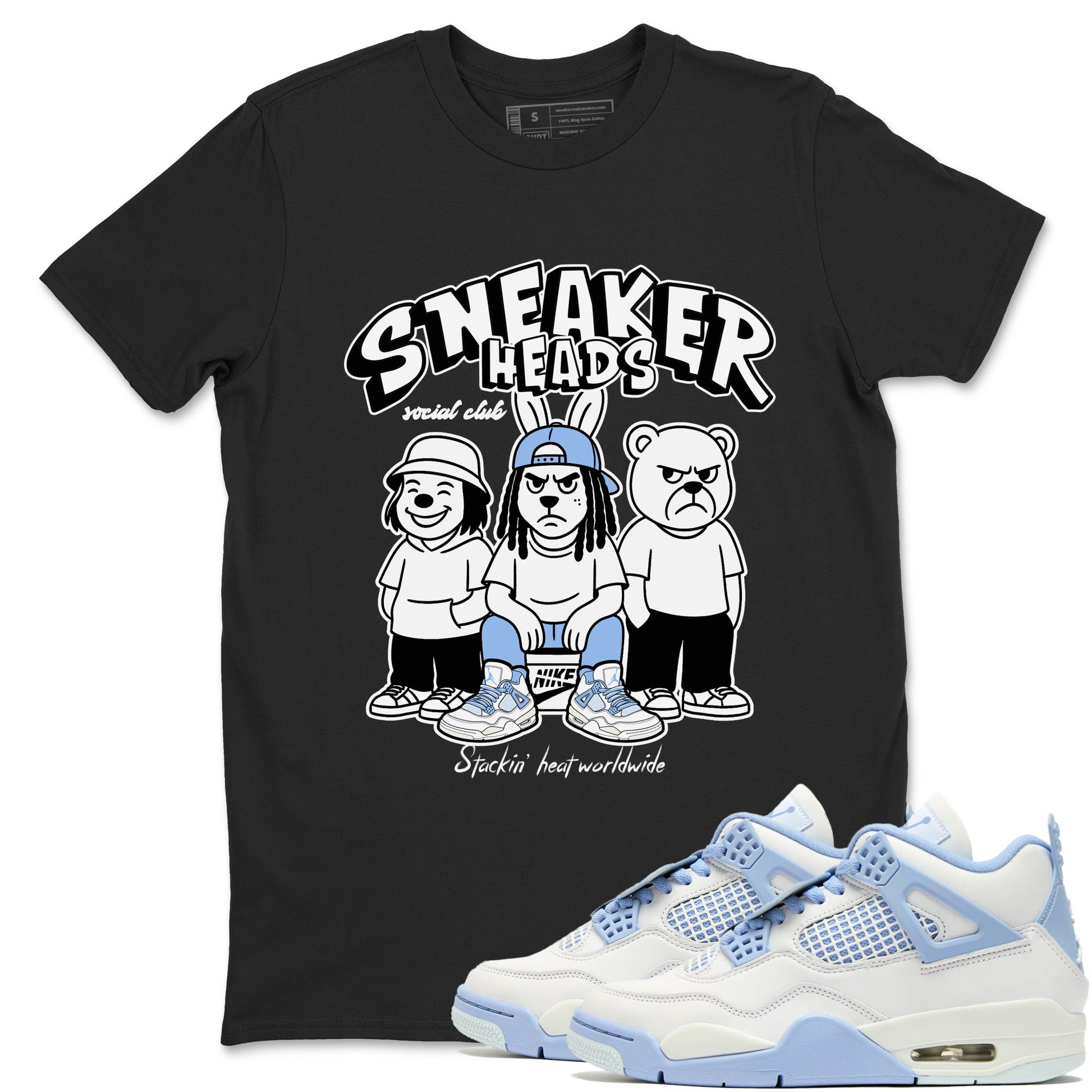 Sneakerhead Social Club sneaker match t-shirt styled to complete your fit with the Air Jordan 4 Aluminum sneakers, shown in Black 1.