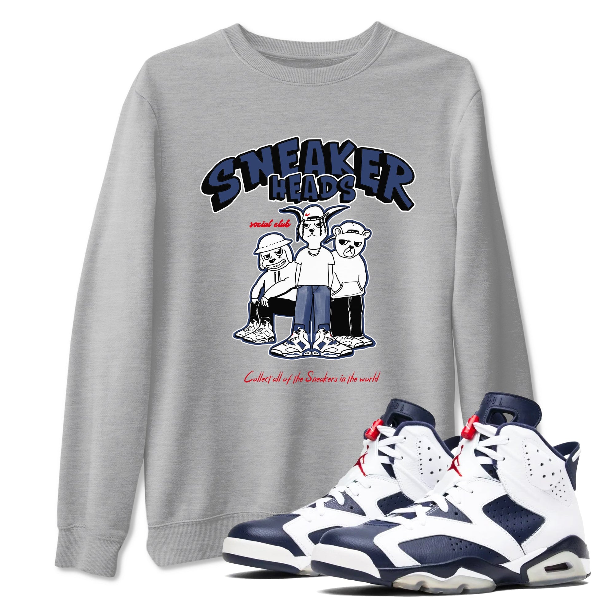 6s Olympic shirts to match jordans Sneakerheads Social Club sneaker match tees Air Jordan 6 Olympic SNRT Sneaker Tees streetwear brand Heather Grey 1 unisex cotton tee