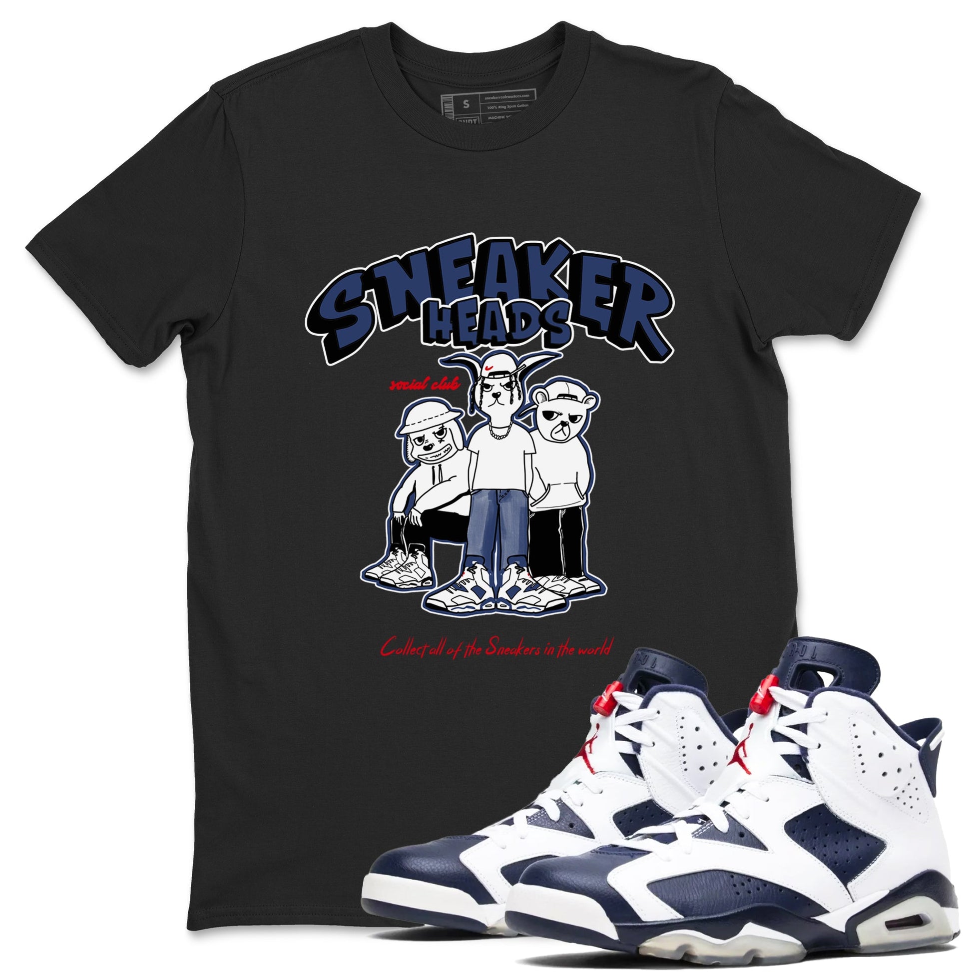 6s Olympic shirts to match jordans Sneakerheads Social Club sneaker match tees Air Jordan 6 Olympic SNRT Sneaker Tees streetwear brand Black 1 unisex cotton tee