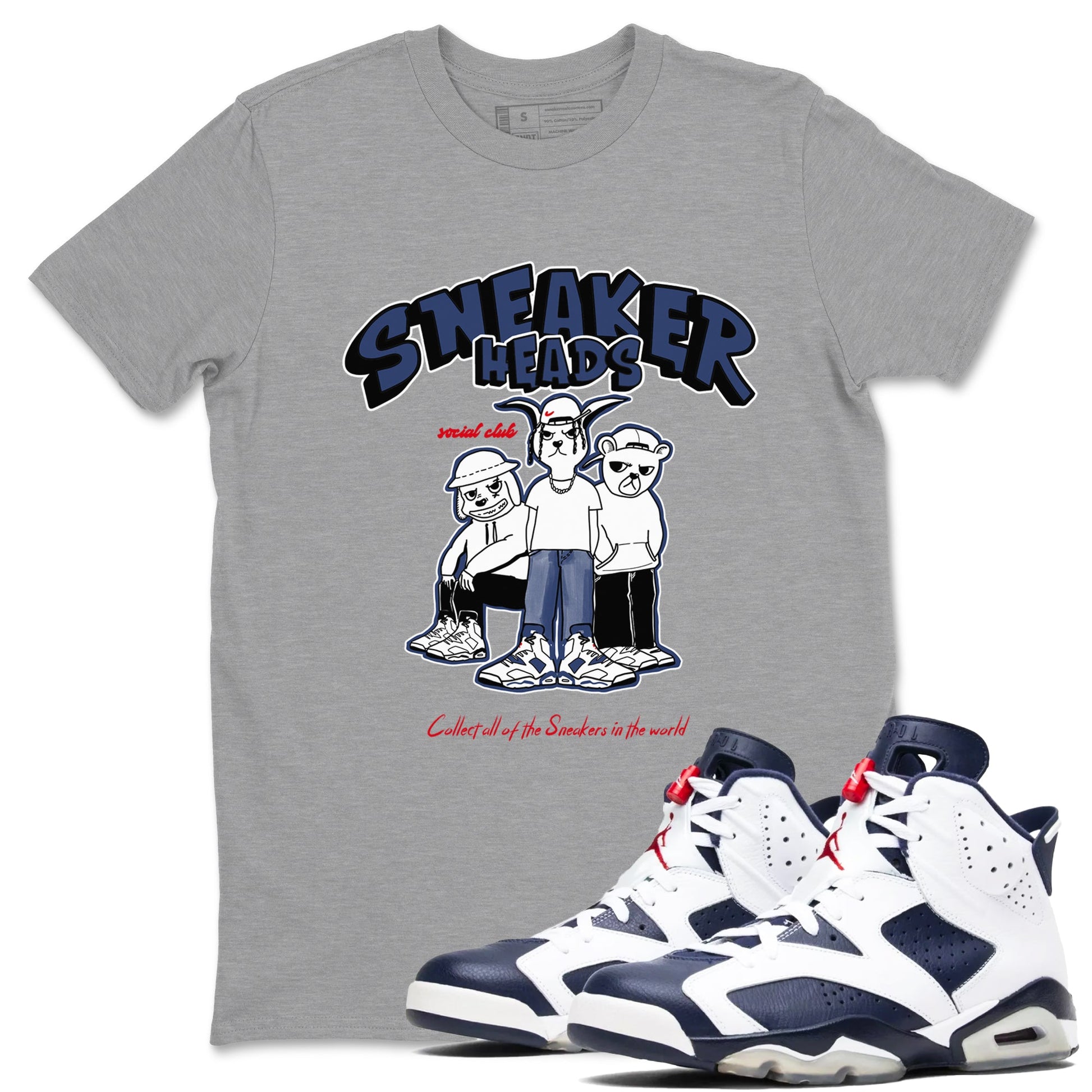 6s Olympic shirts to match jordans Sneakerheads Social Club sneaker match tees Air Jordan 6 Olympic SNRT Sneaker Tees streetwear brand Heather Grey 1 unisex cotton tee