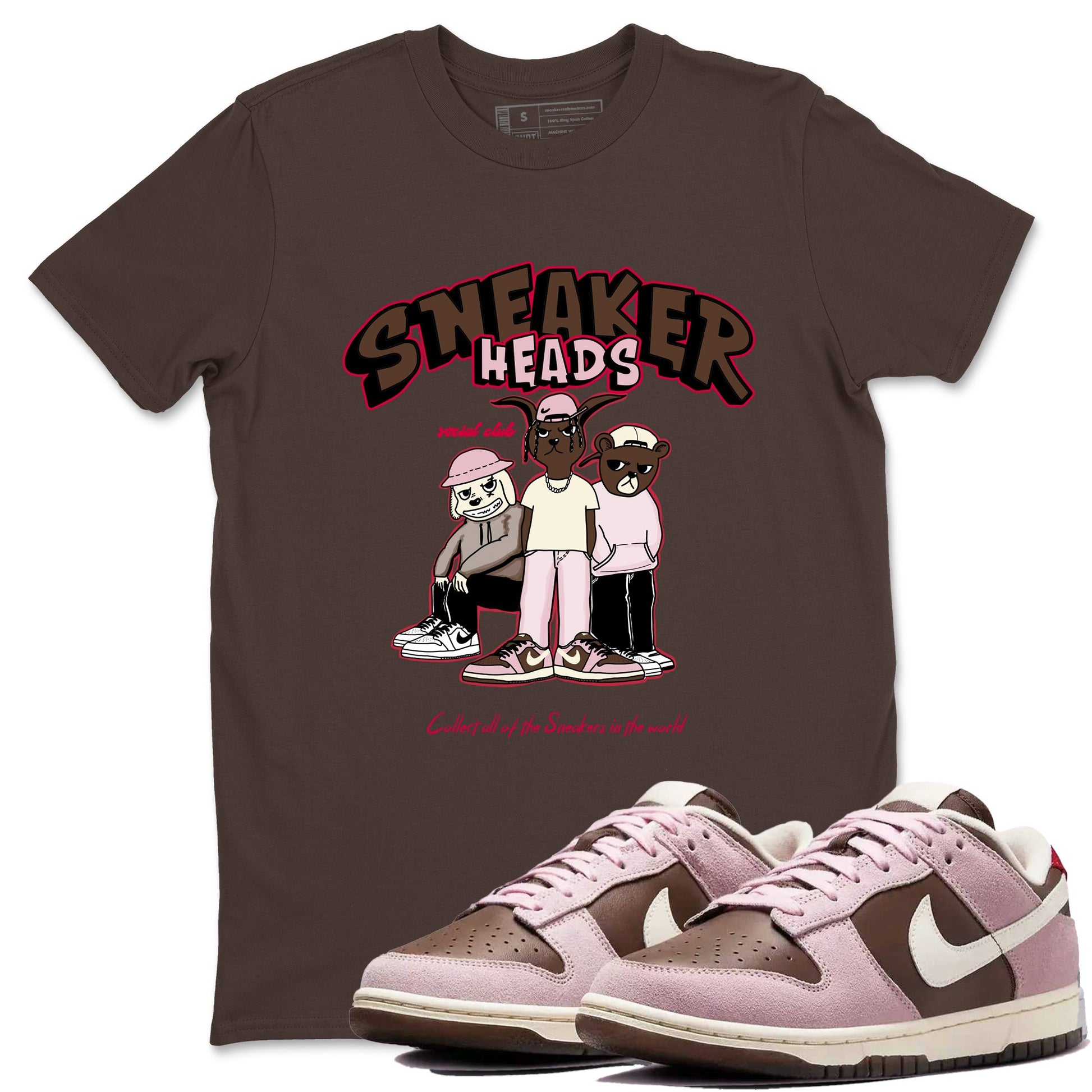 Dunk Cacao Wow And Pink Foam shirts to match jordans Sneakerheads Social Club sneaker match tees Dunk Cacao Wow And Pink Foam SNRT Sneaker Tees streetwear brand Dark Chocolate 1 unisex cotton tee