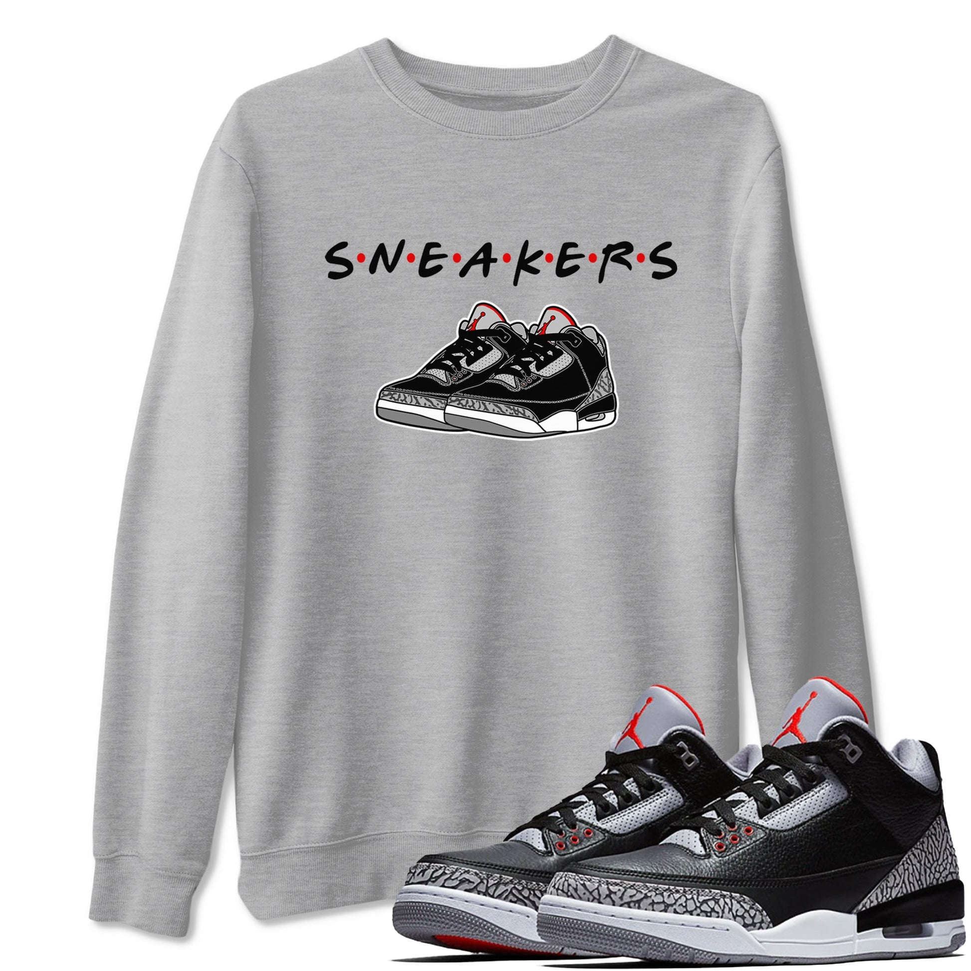 3s Black Cement shirts to match jordans Sneakers sneaker match tees Air Jordan 3 Black Cement SNRT Sneaker Release Tees unisex cotton Heather Grey 1 crew neck shirts