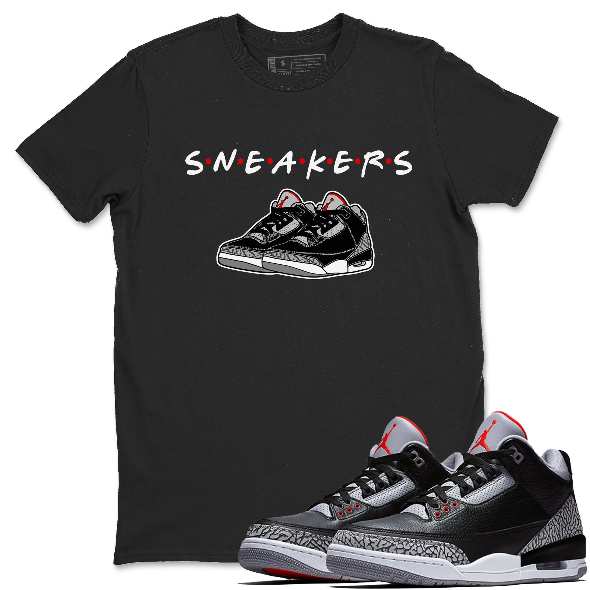 3s Black Cement shirts to match jordans Sneakers sneaker match tees Air Jordan 3 Black Cement SNRT Sneaker Release Tees unisex cotton Black 1 crew neck shirts