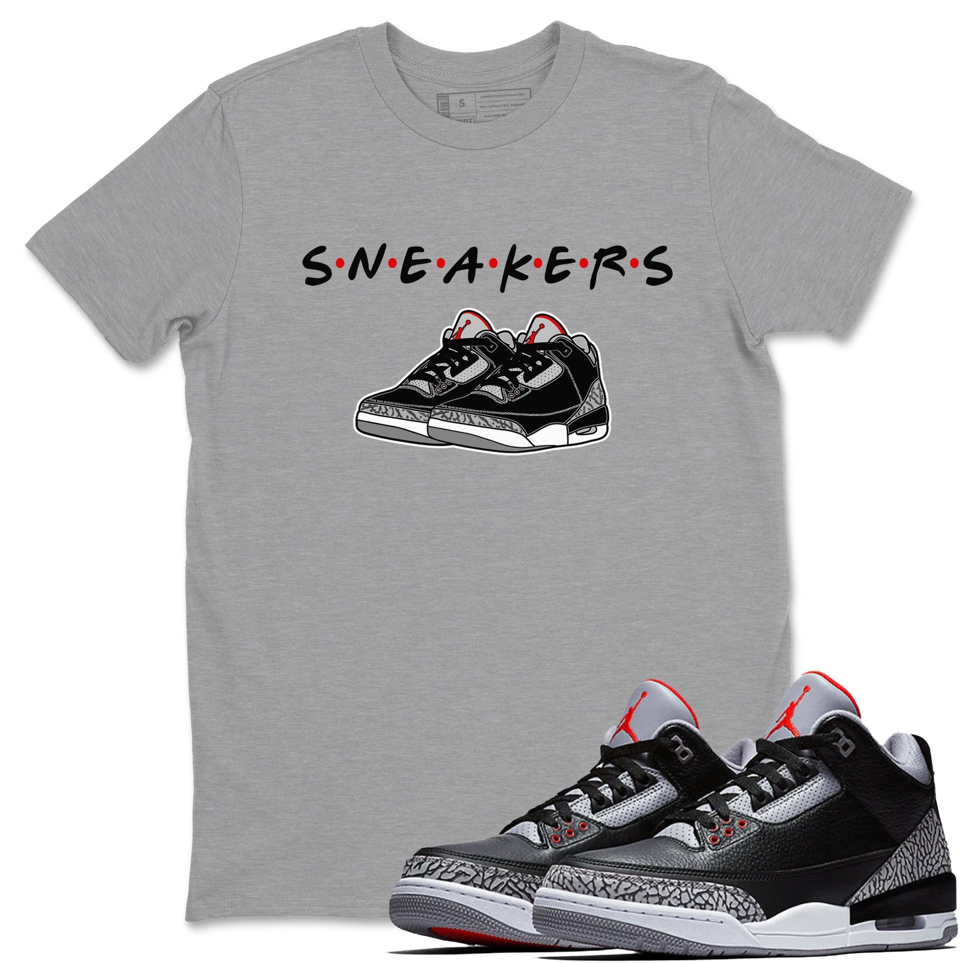 3s Black Cement shirts to match jordans Sneakers sneaker match tees Air Jordan 3 Black Cement SNRT Sneaker Release Tees unisex cotton Heather Grey 1 crew neck shirts