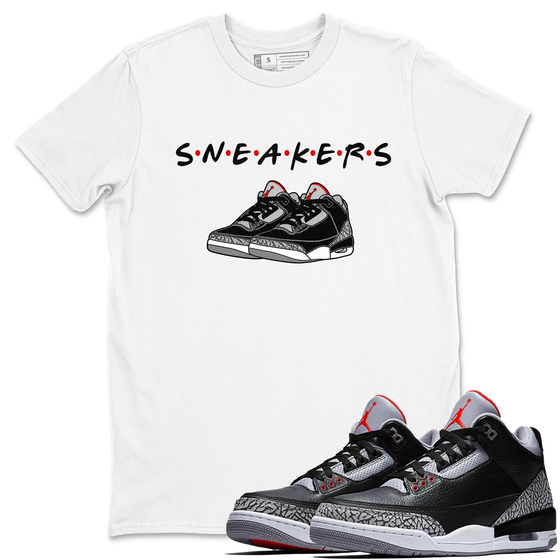 3s Black Cement shirts to match jordans Sneakers sneaker match tees Air Jordan 3 Black Cement SNRT Sneaker Release Tees unisex cotton White 1 crew neck shirts