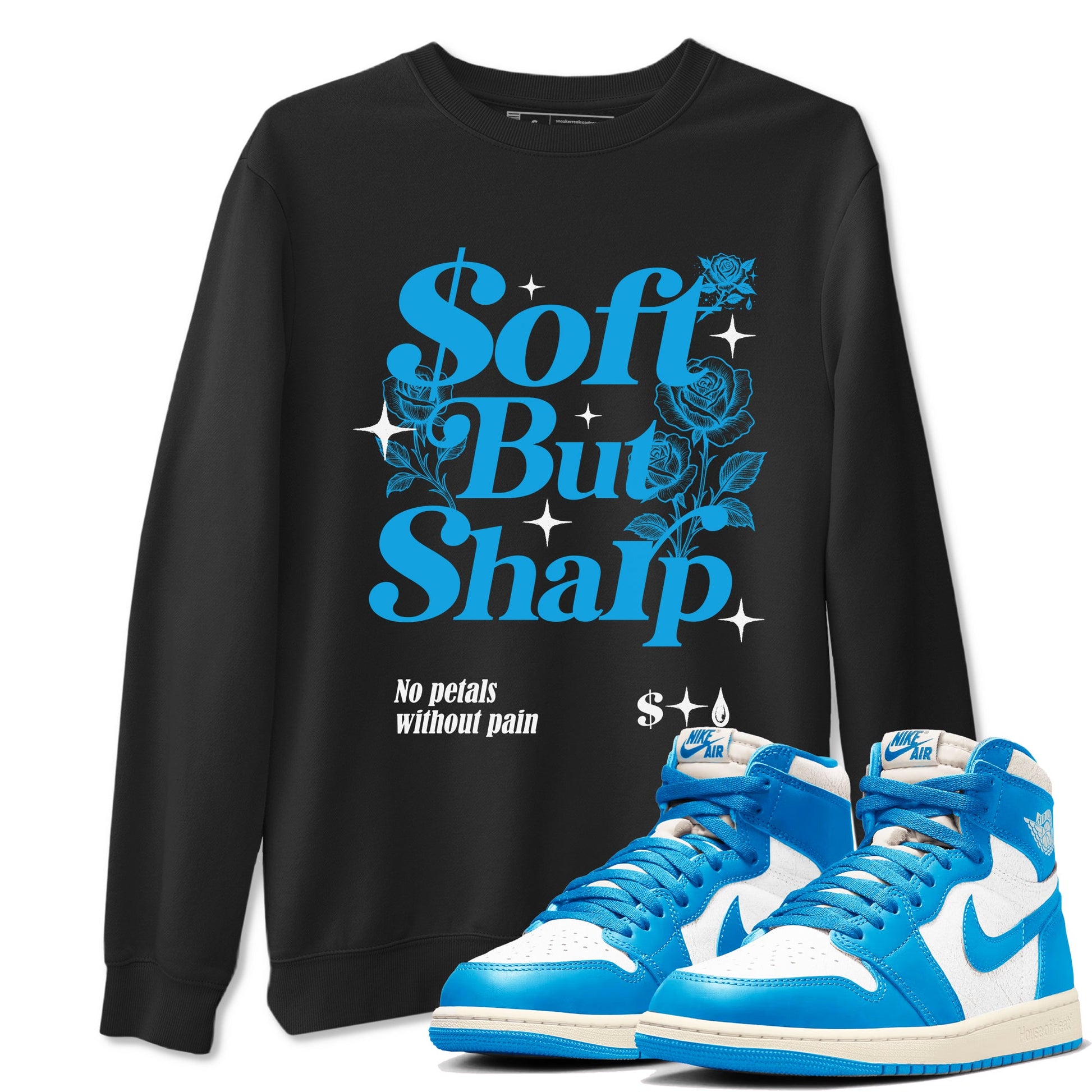 Air Jordan 1 UNC Toe Reimagined shirts to match jordans Soft but Sharp graphic tees Air Jordan 1 UNC Toe Reimagined match shoes to clothes SNRT Sneaker Tees unisex cotton Black 1 shirts