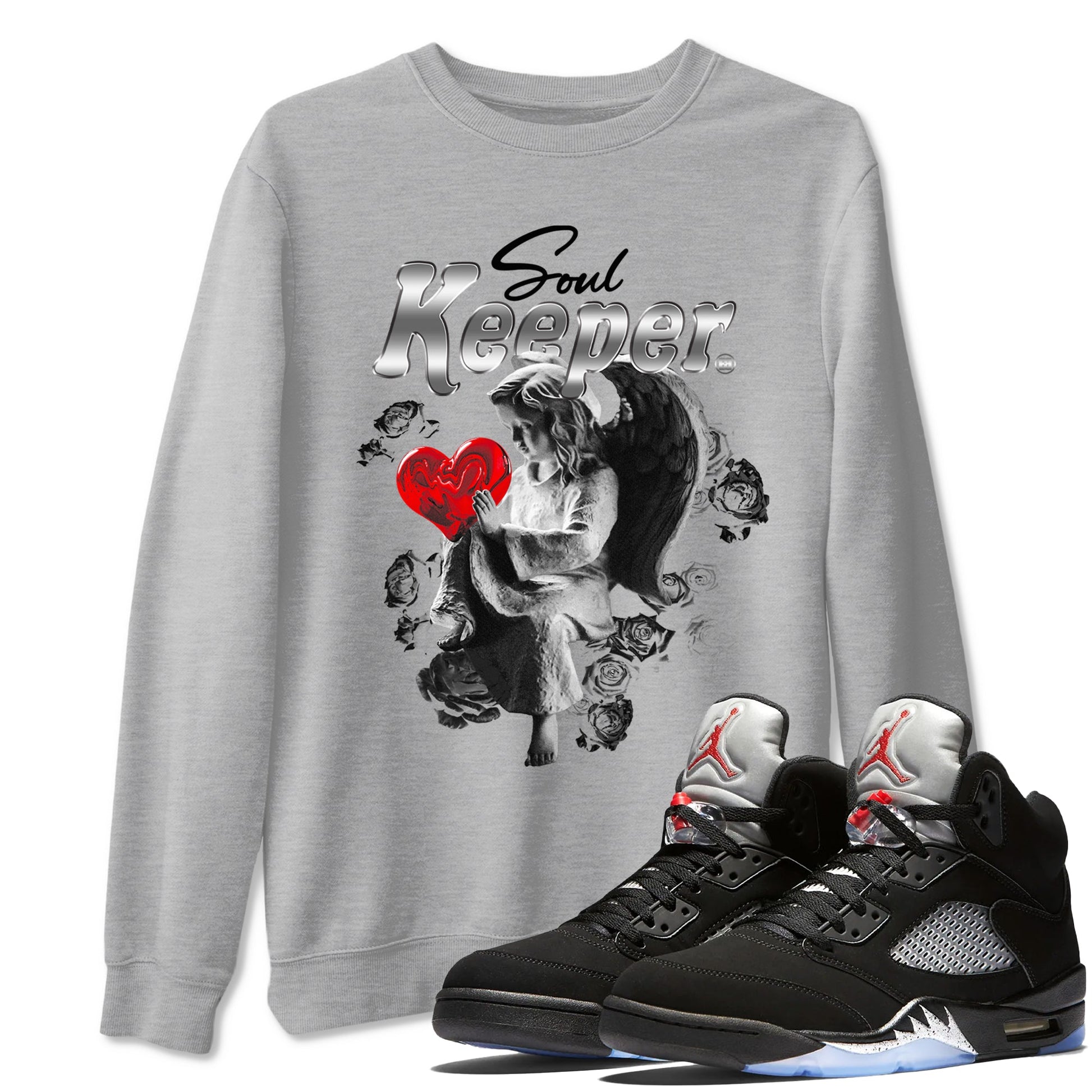5s Black Metallic Reimagined shirts to match jordans Soul Keeper best t shirts to wear with jordans 5s Black Metallic Reimagined match shoes to clothes SNRT Sneaker Tees unisex cotton Heather Grey 1 shirts